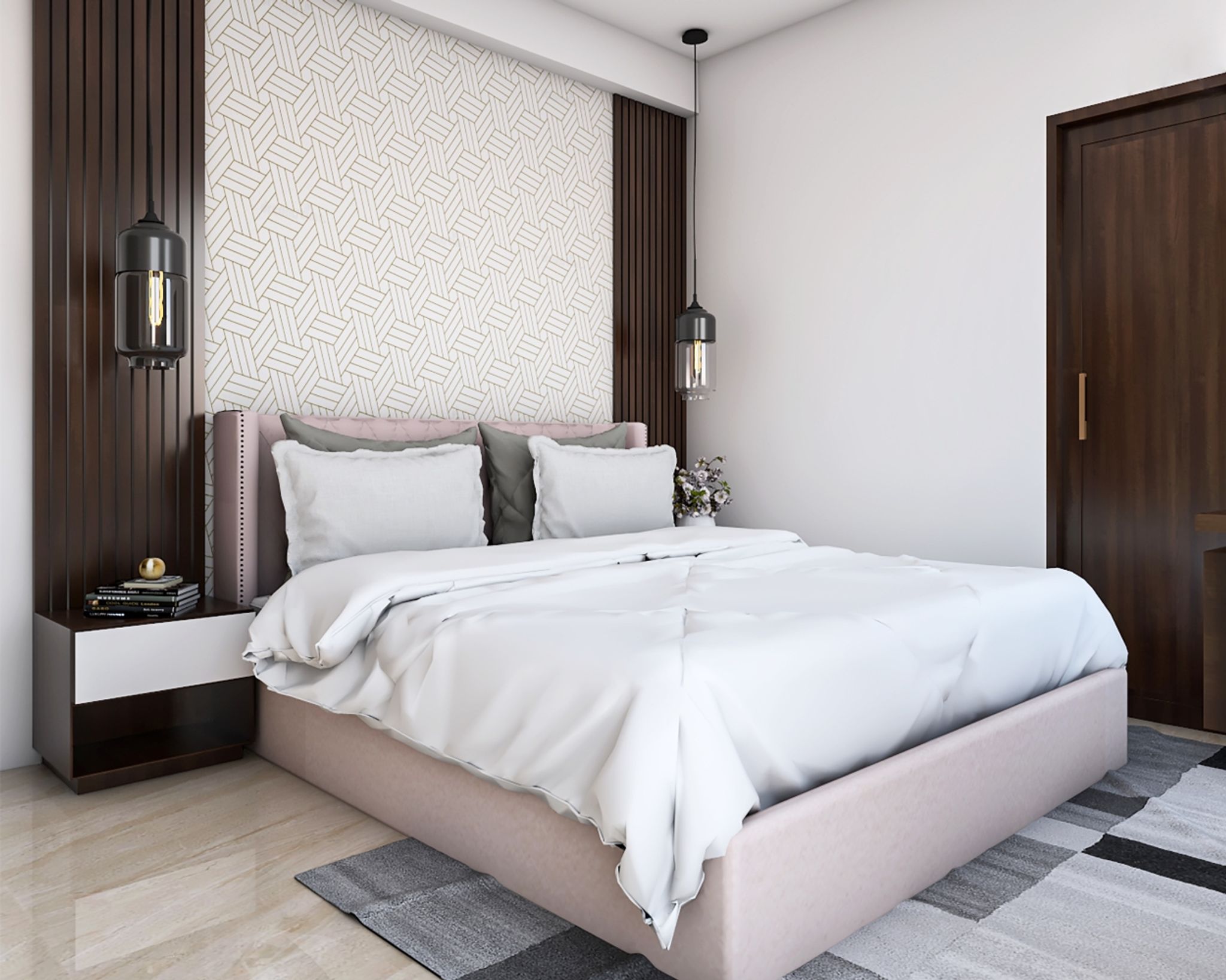 White And Brown Wall Design For Bedrooms With Wooden Wall Panelling And ...