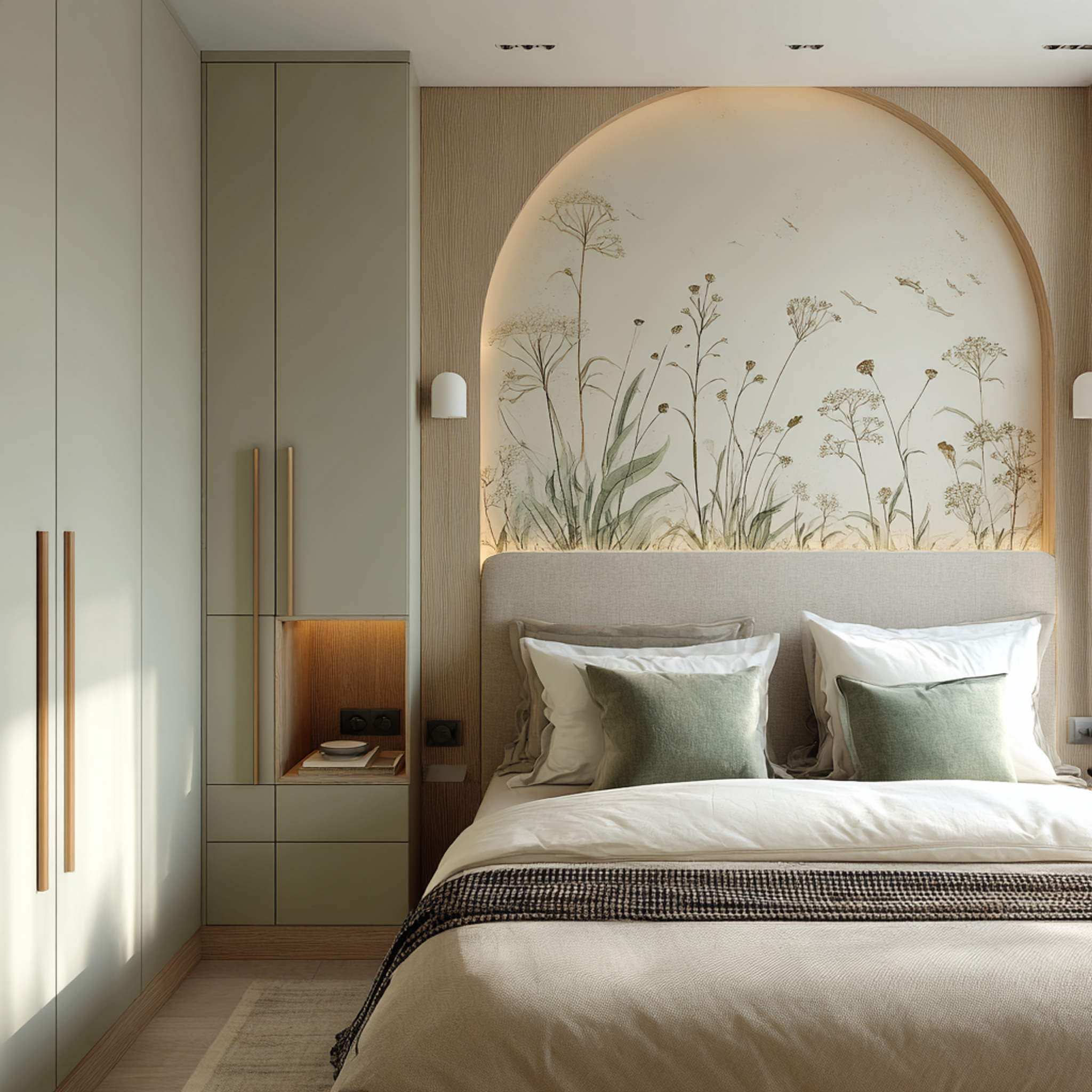Contemporary Master Bedroom Design with Built-In Vertical Wood ...