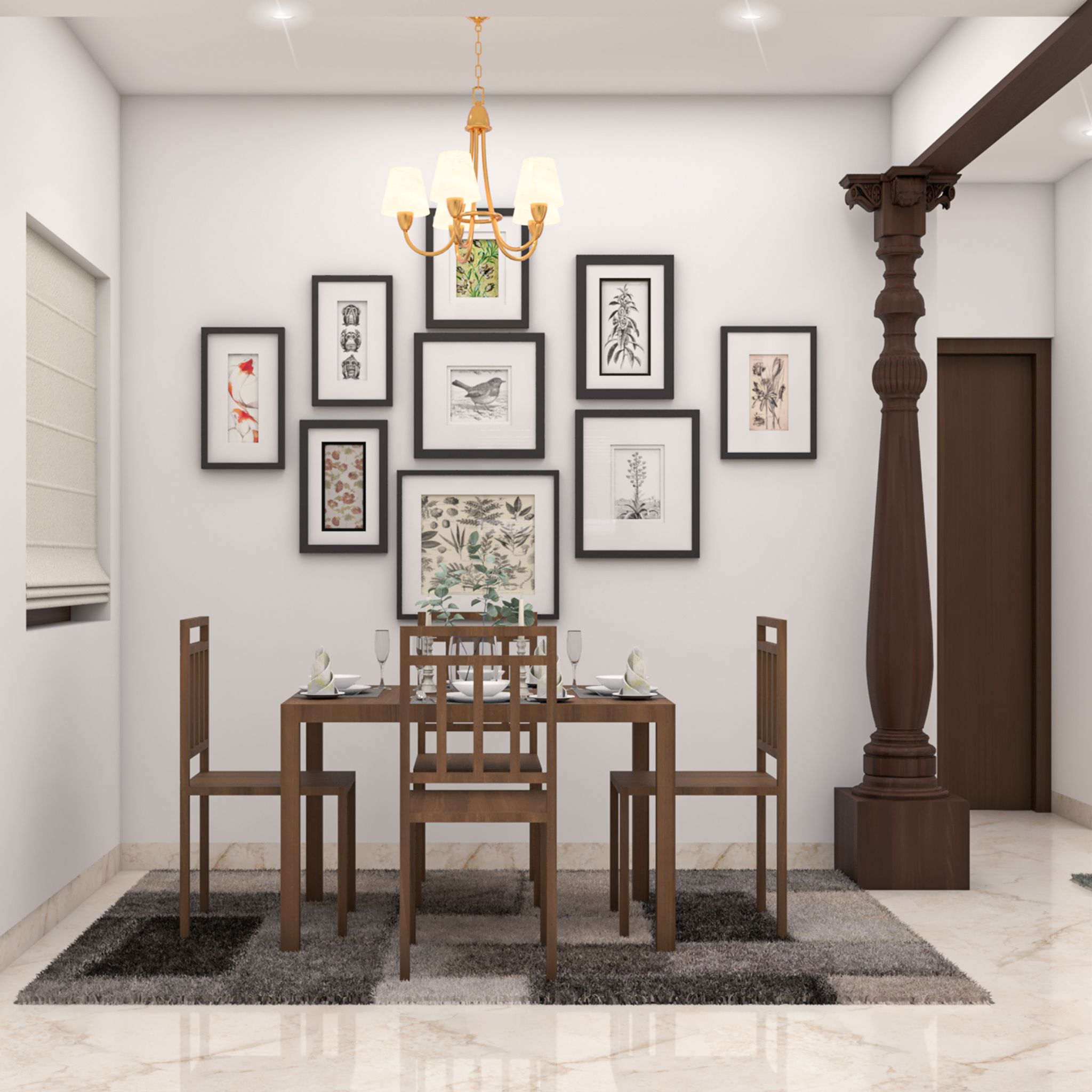 4-Seater Traditional Dining Room Design with Solid Wood Table | Livspace