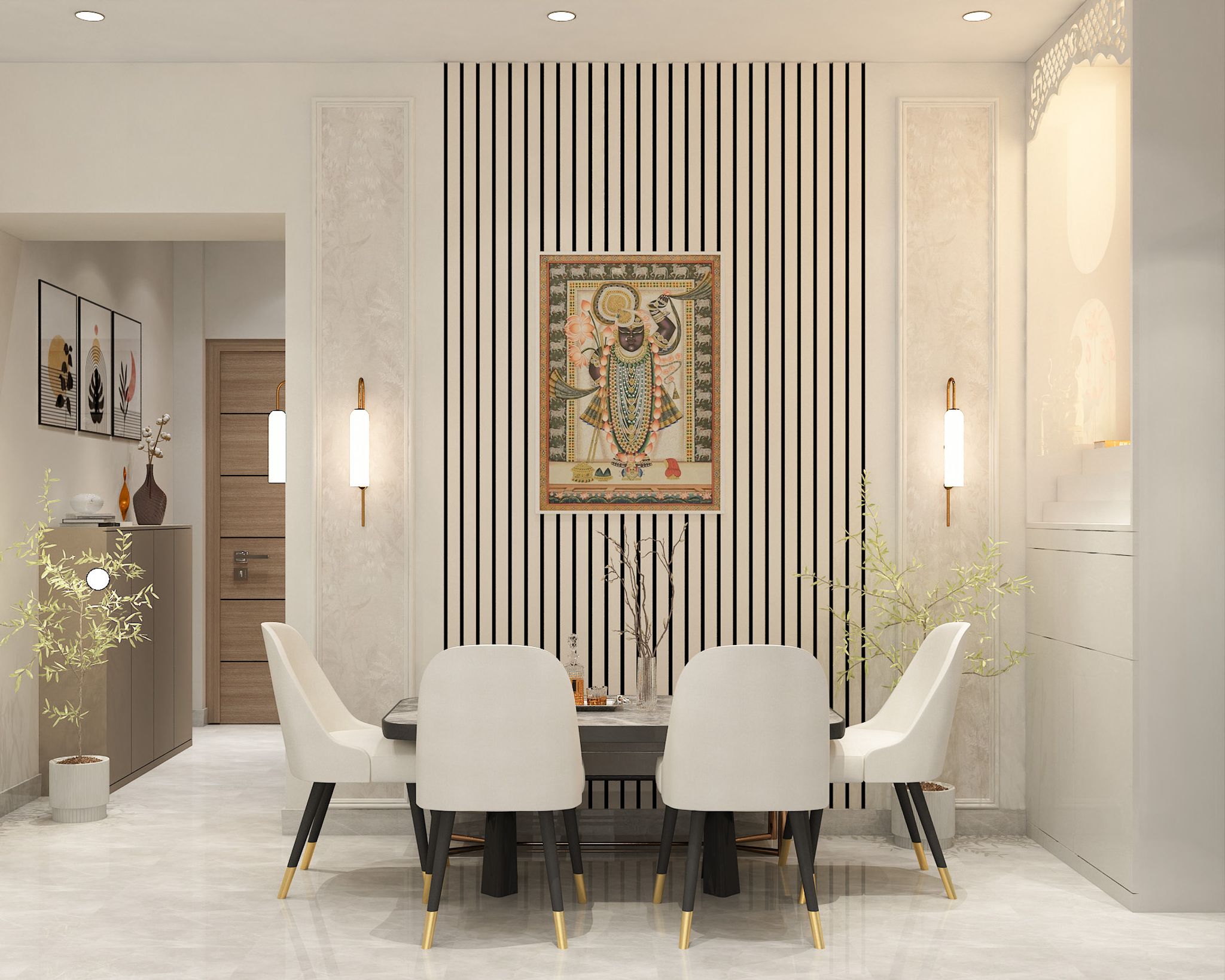 Contemporary Dining Room Design with Rectangular Table and Credenza ...