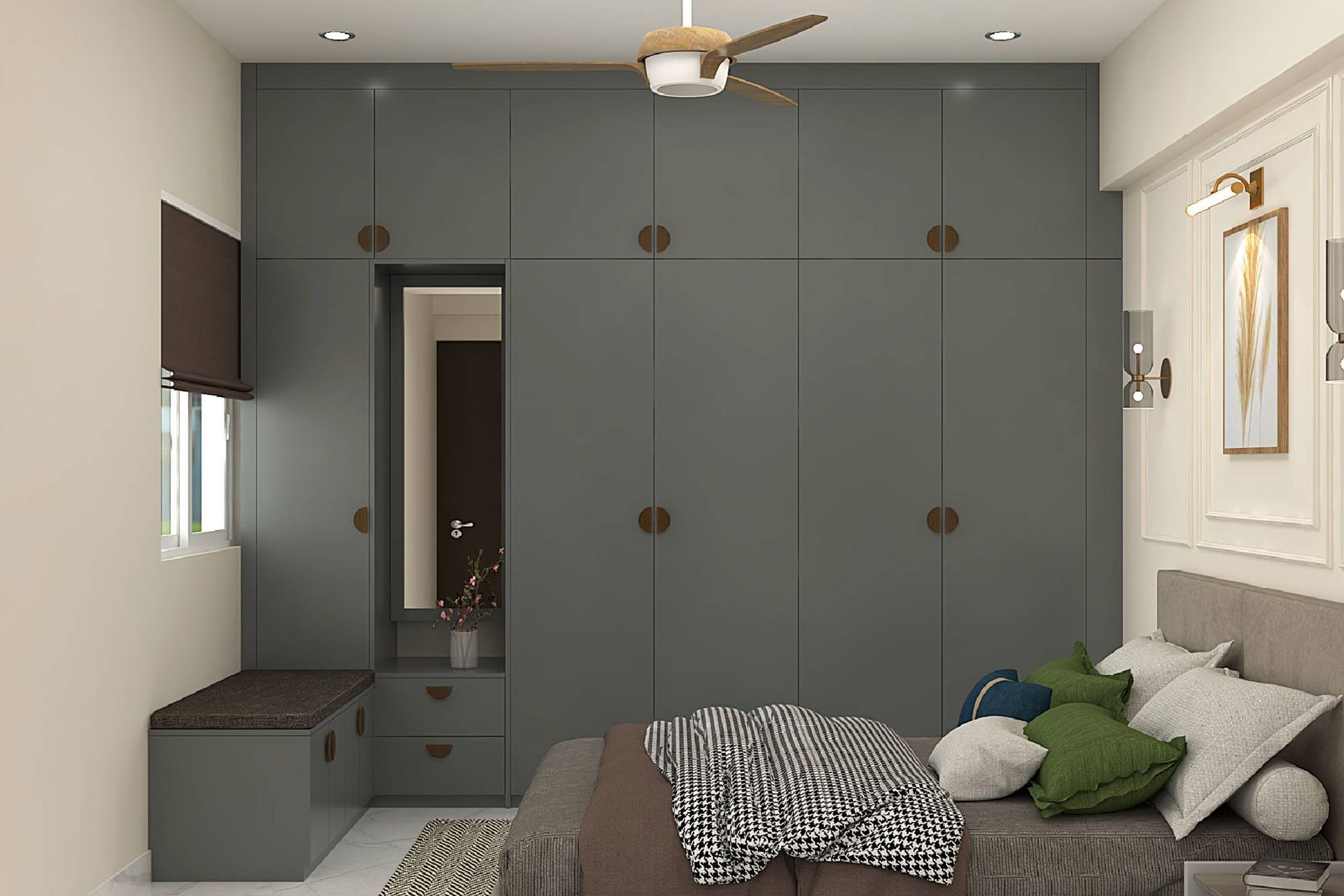 Contemporary Master Bedroom Design with Matte Grey Wardrobe and Queen ...