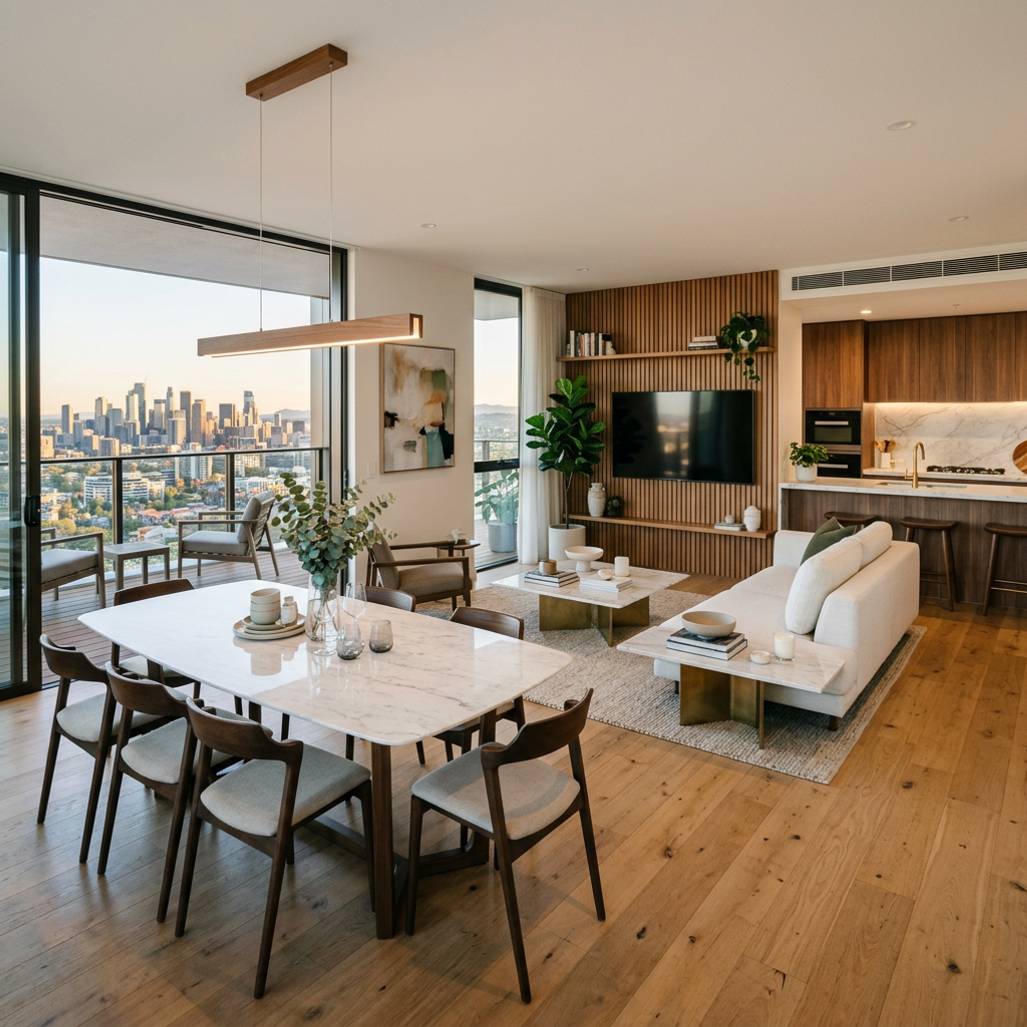 Space Saving Contemporary Living Room Design with Dining and Sofa Setup ...