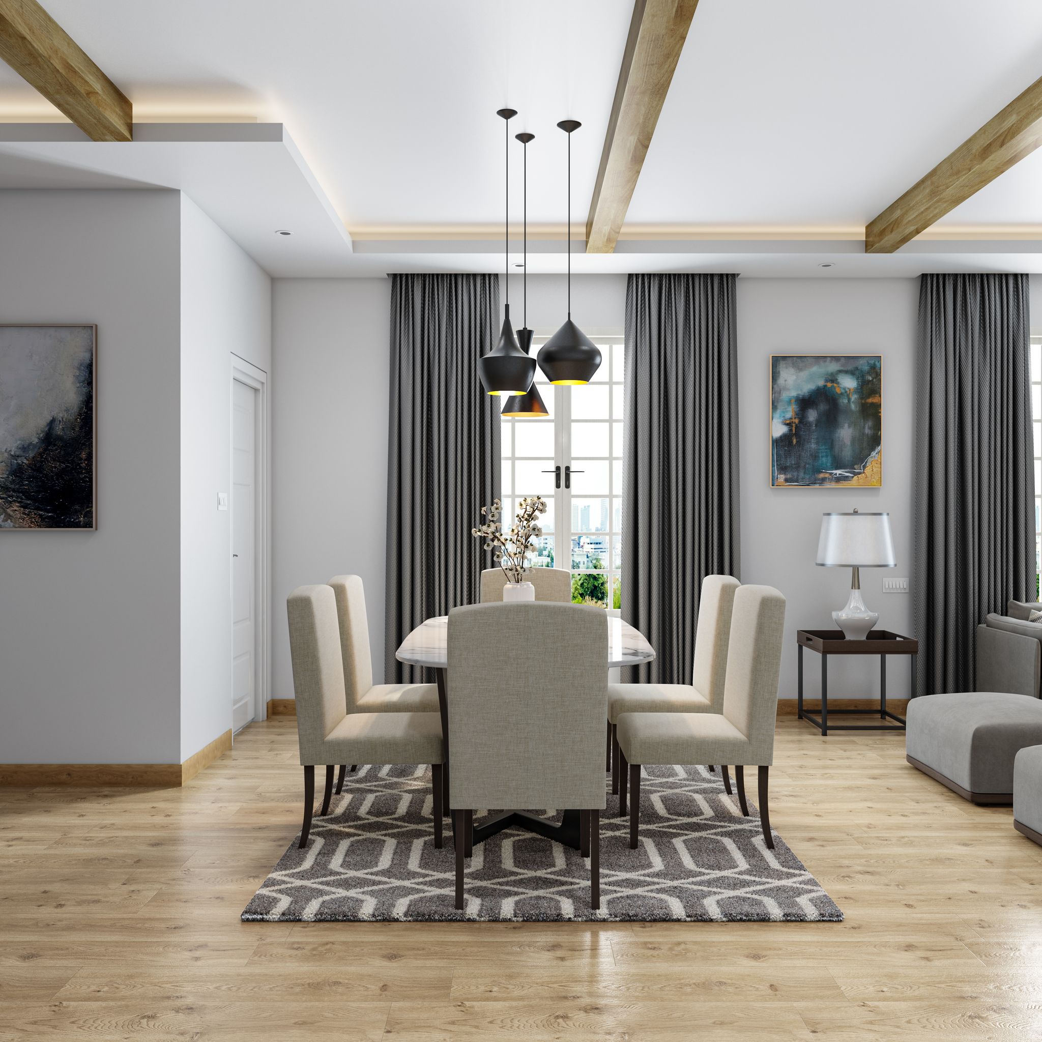 Modern Dining Room With Beige Interiors | Livspace