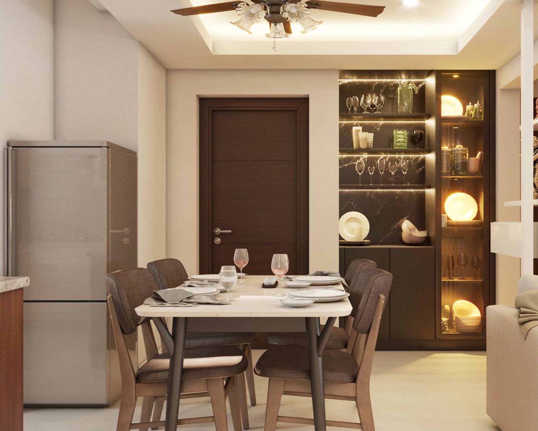 Contemporary Spacious Dining Room Design With Ambient Lighting | Livspace