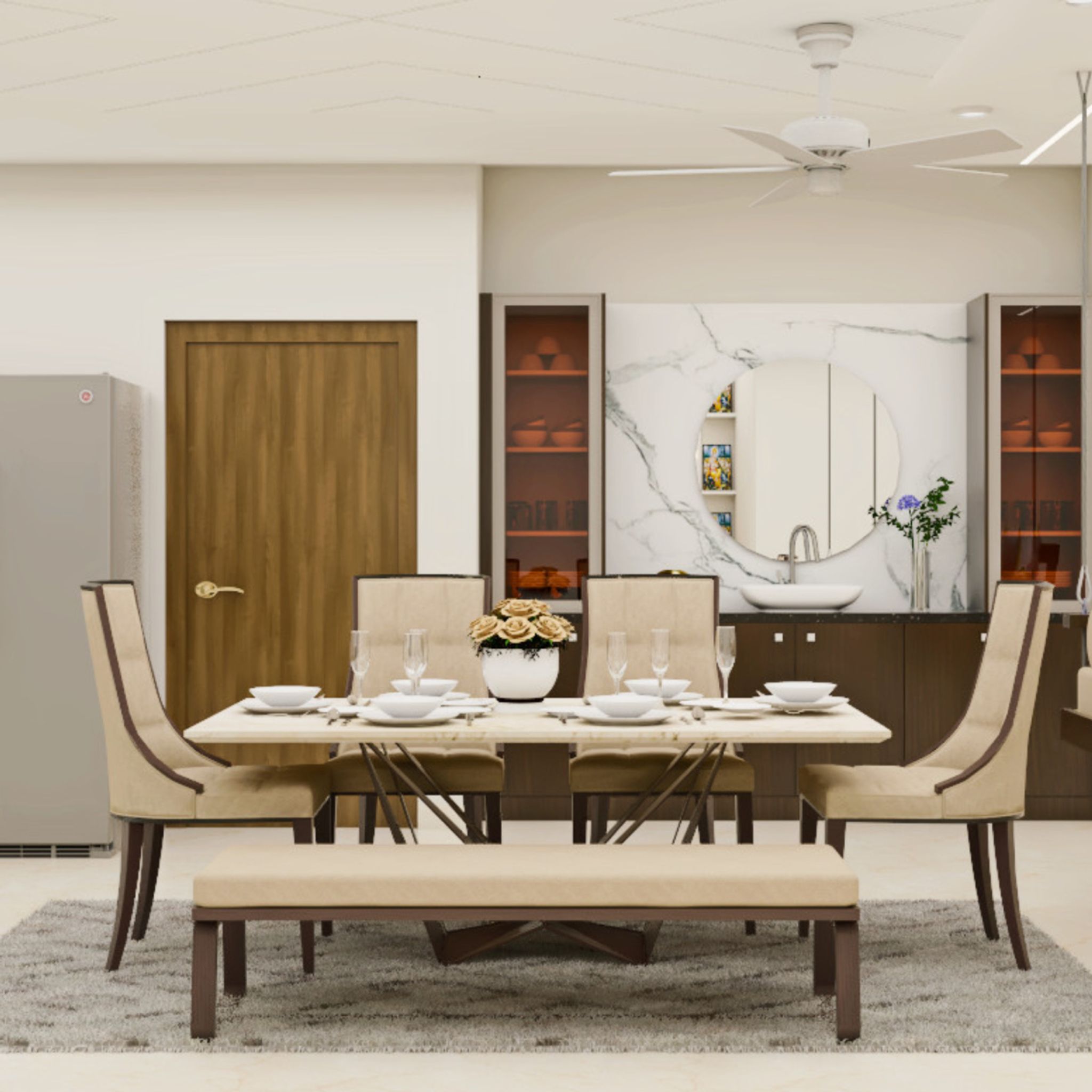 Wooden 6-Seater Modern Dining Room Design | Livspace