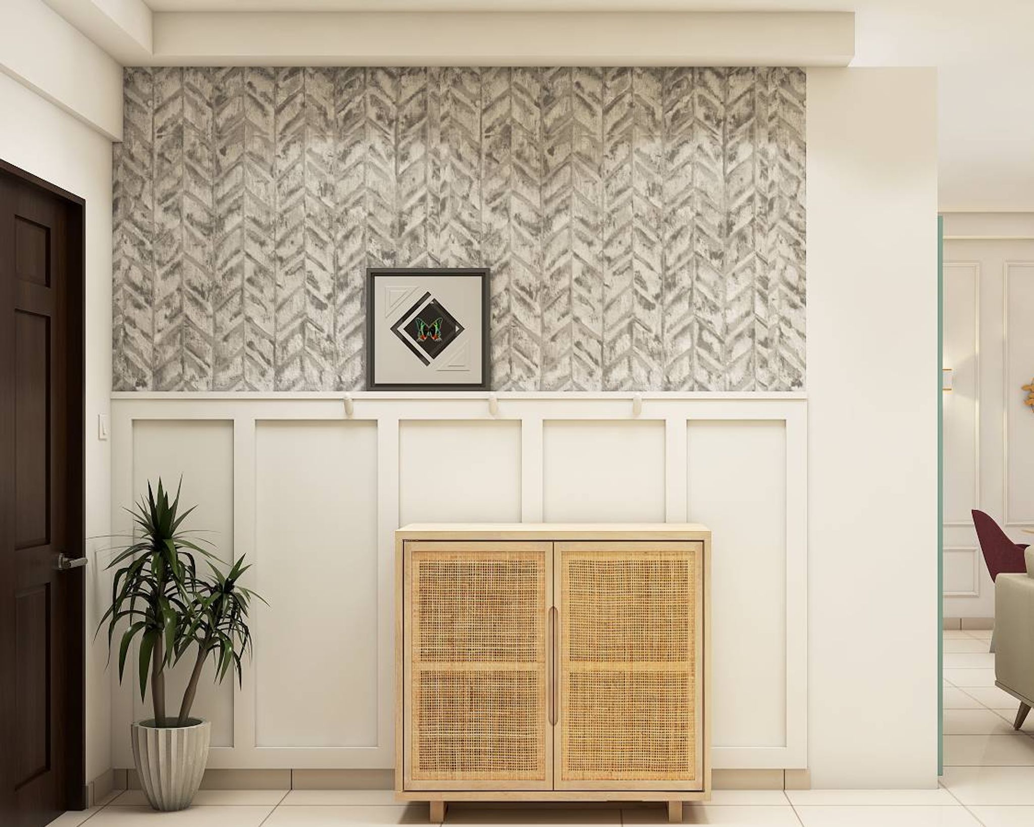 Scandinavian Themed Foyer Design With White Trims | Livspace - Scandinavian Inspired Penthouse Foyer Designs