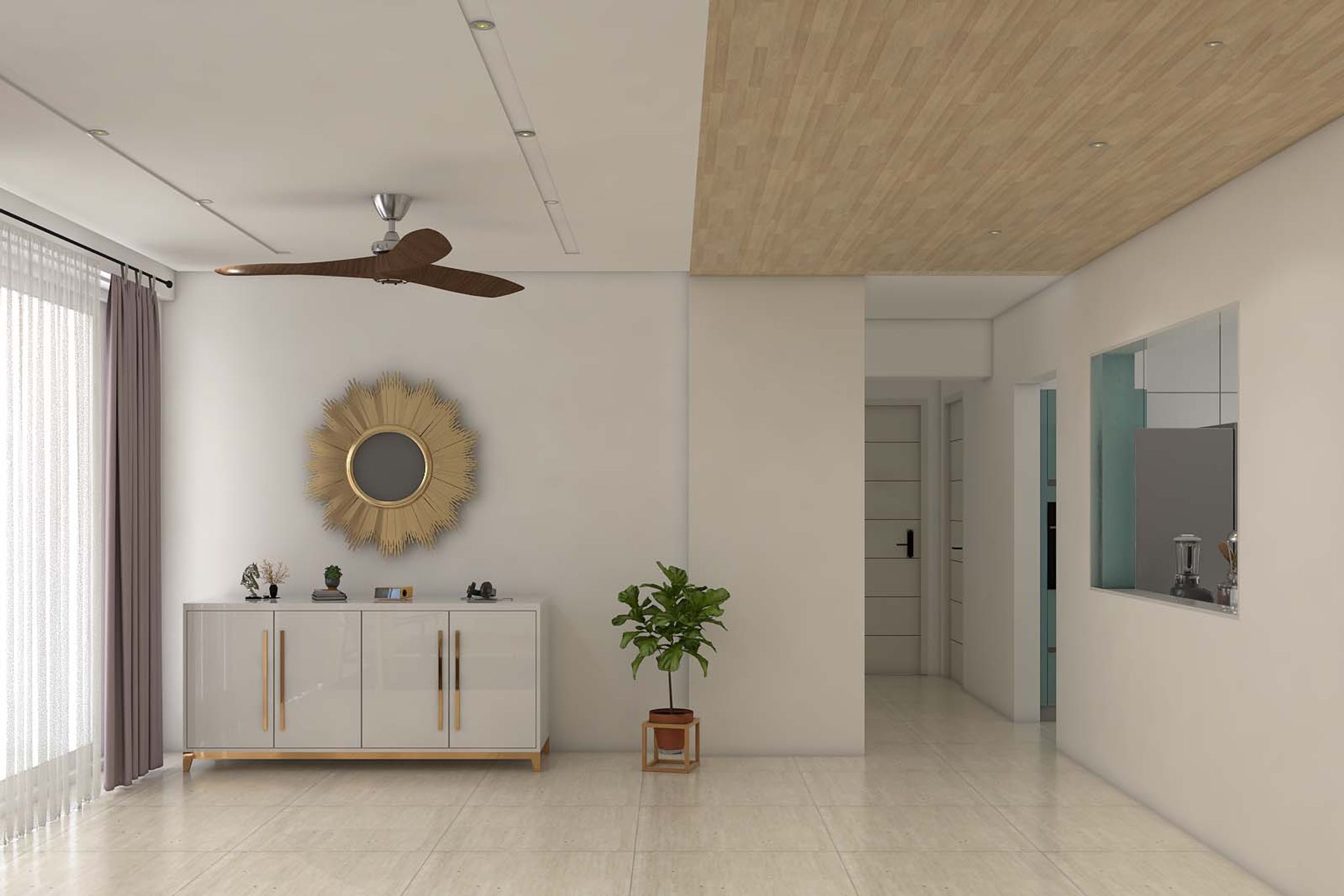 Modern Spacious Foyer Design With Wall Mirrors | Livspace