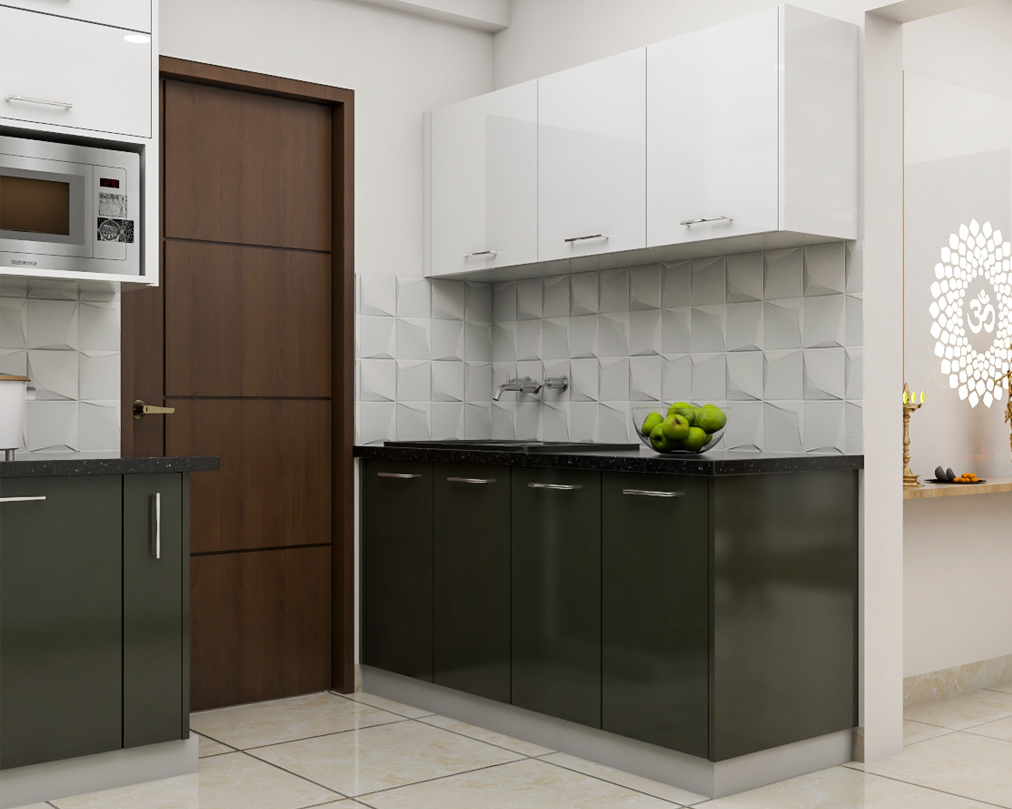 Contemporary Modular L- Shape Kitchen Design With Black And White ...