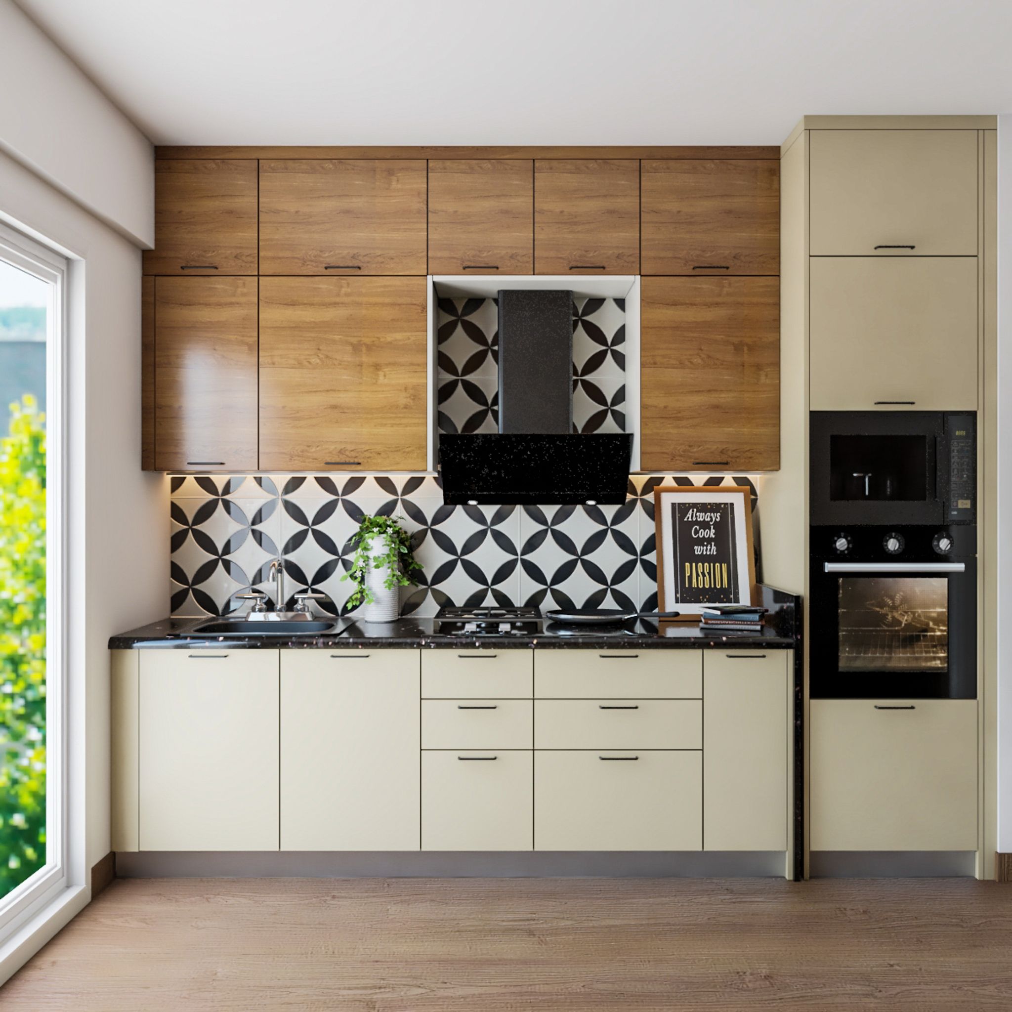 Scandinavian Kitchen Design With Black And White Dado | Livspace