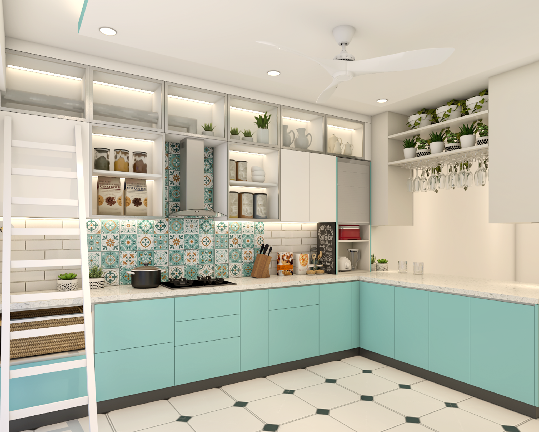 Compact Kitchen Design In Blue And White | Livspace