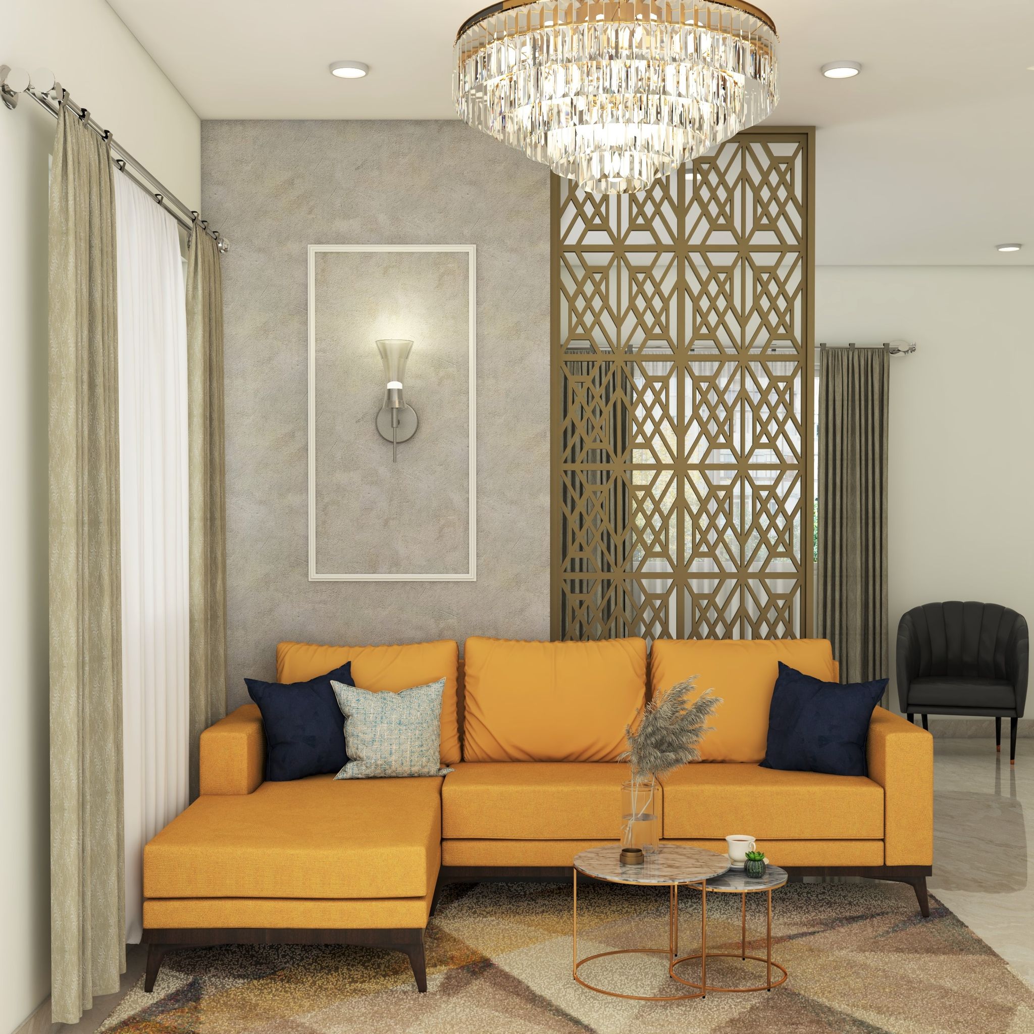 Elegant Convenient Modern Style Spacious Living Room Design | Livspace