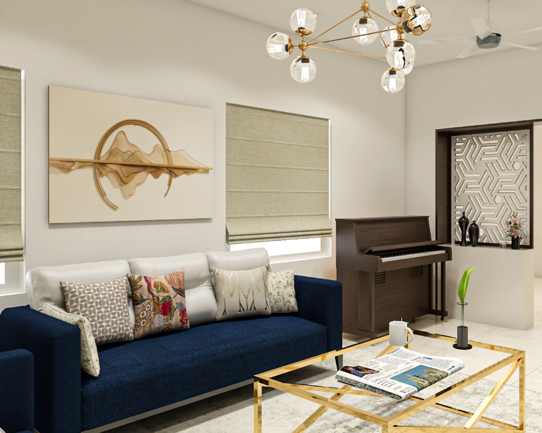 Modern Low Maintenance Living Room Decor Reference: Low Maintenance Contemporary Living Room Design With Blue Sofa