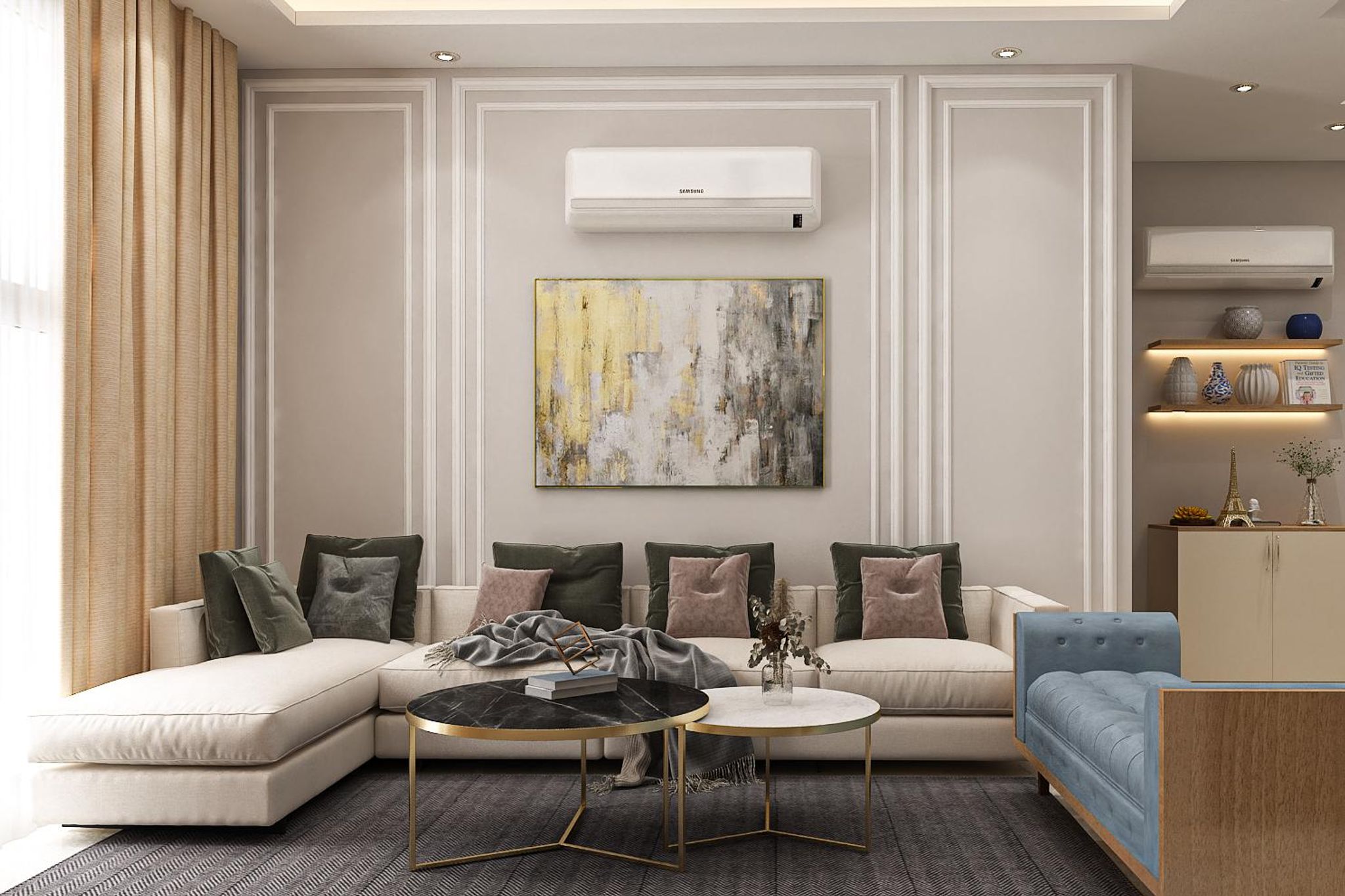 Grey And White Contemporary Living Room Design | Livspace