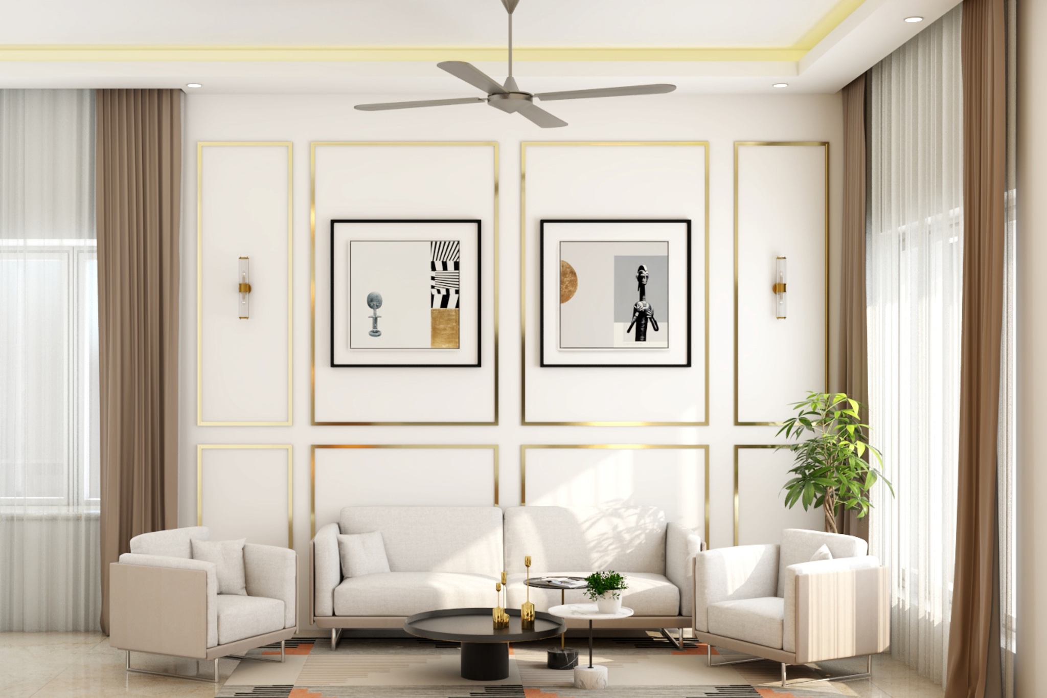 Spacious Living Room Design With White Furniture | Livspace