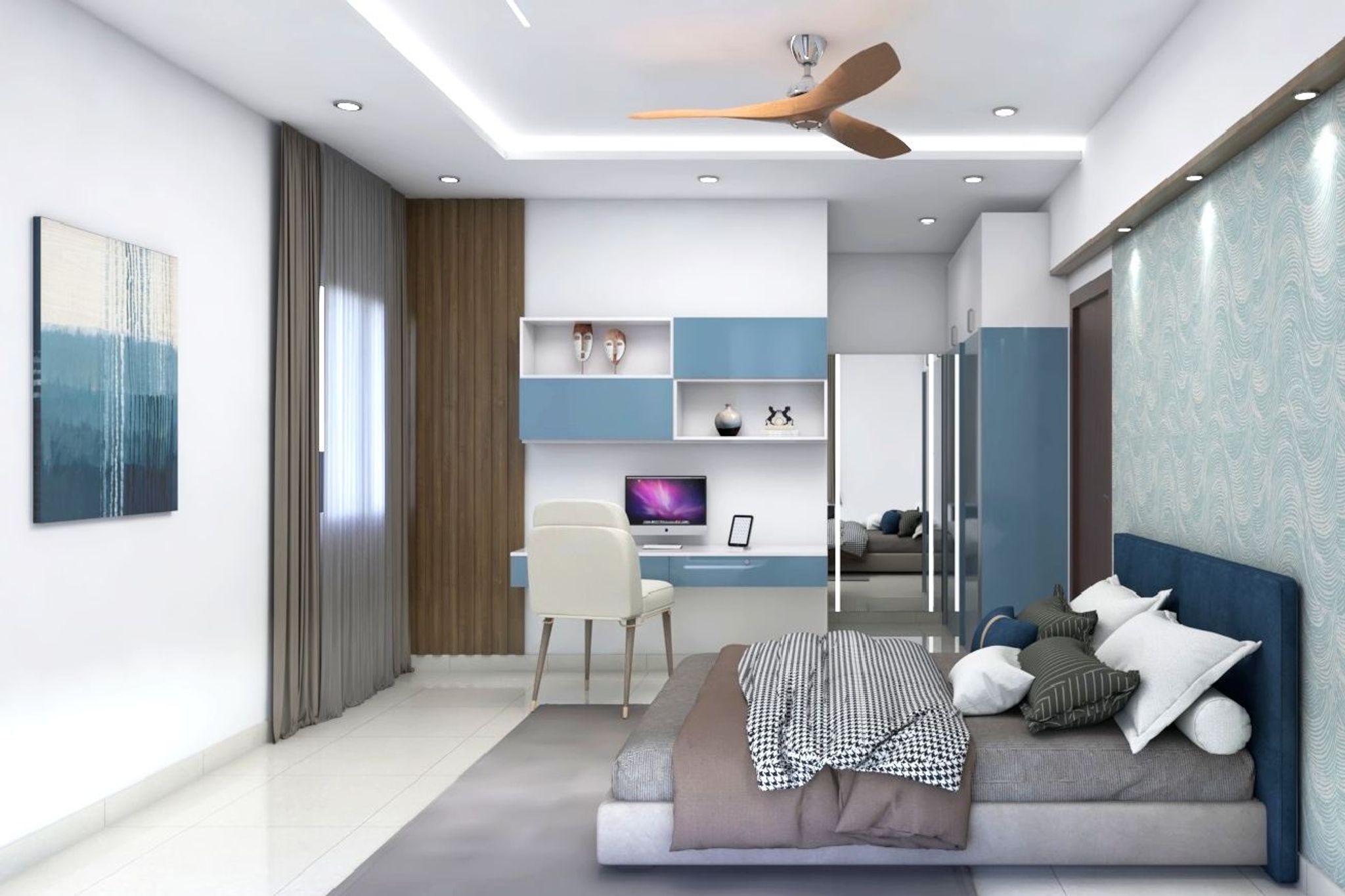 Spacious Master Bedroom Design With A Coastal Theme | Livspace