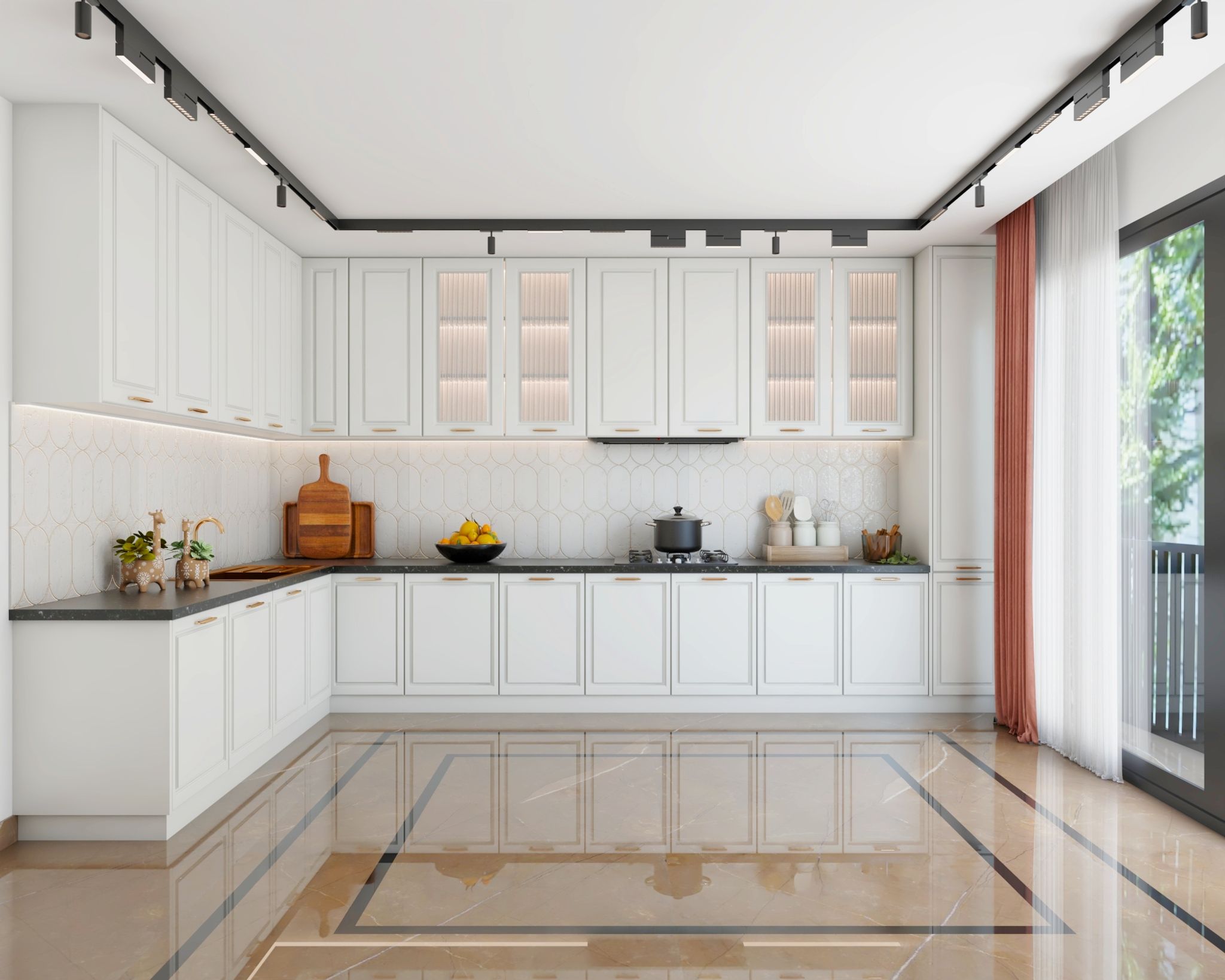 L Shaped Modular Kitchen Cabinet Design With Pomelia Cabinets - 18x14 ...