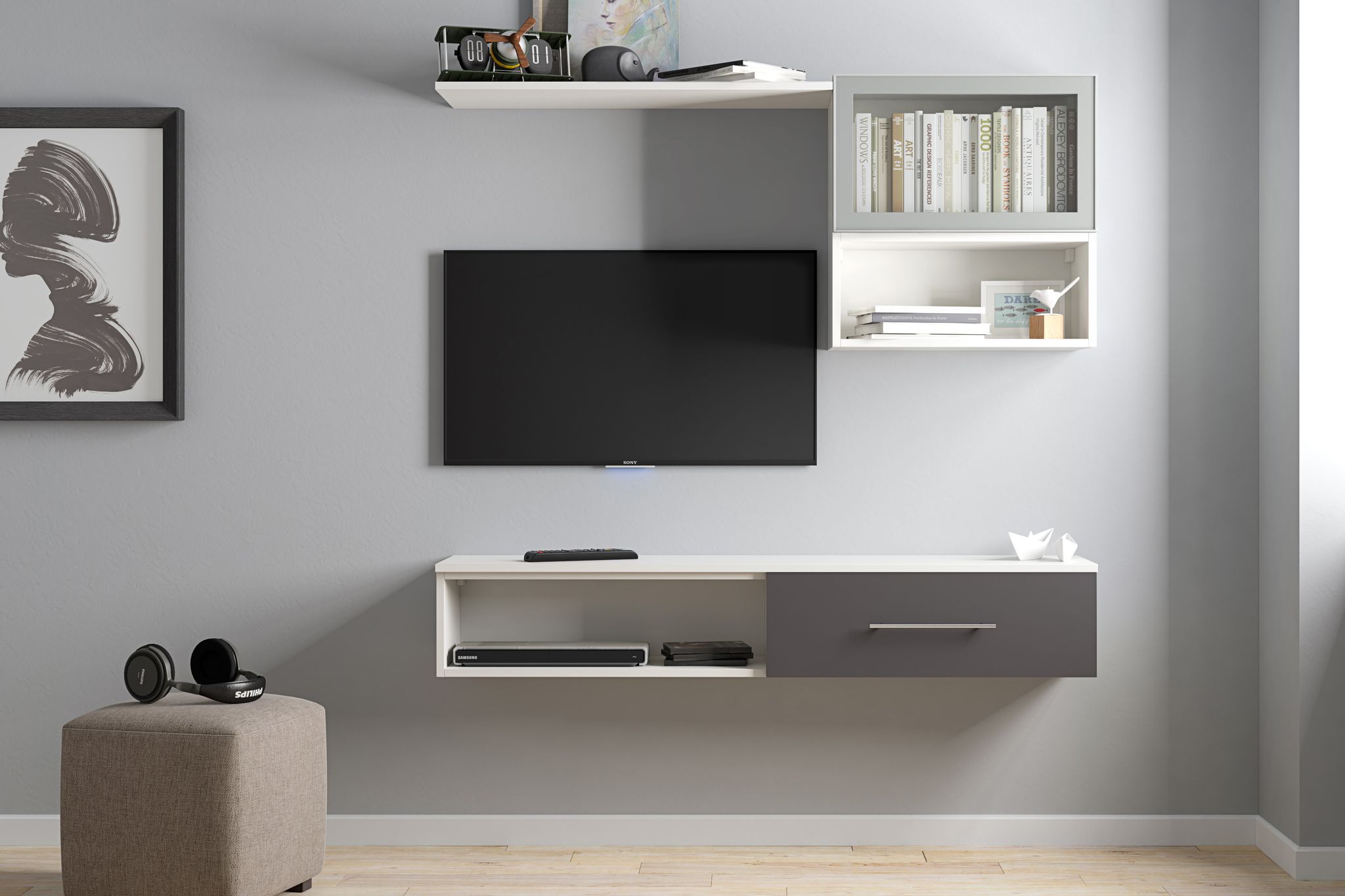 Tv Unit Neutral Timeless Design: Modern Wall-Mounted TV Unit Design with Neutral Color ...