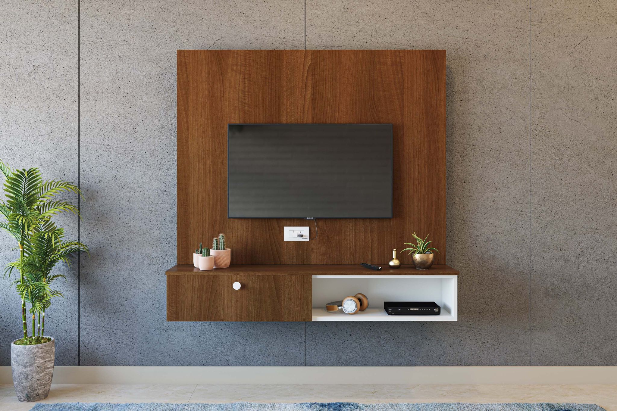 Bronze and White Contemporary TV Unit Design with Drawer and Shelf ...