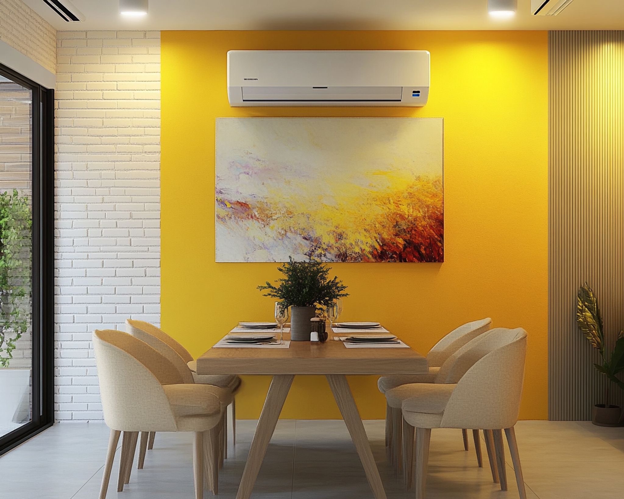 Stylish Modern Dining Room Design Featuring Abstract Art and Green ...