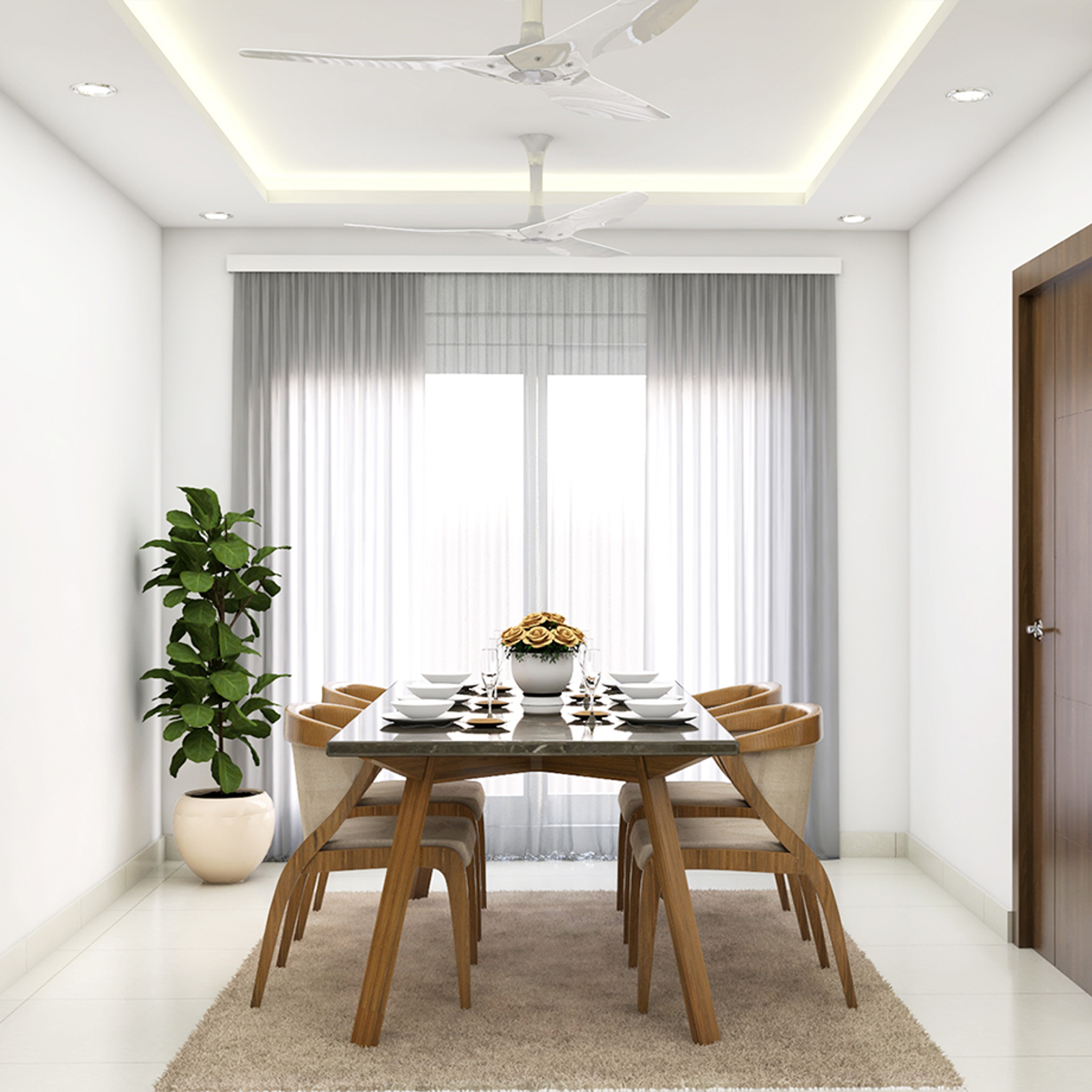 Modern Spacious 4-Seater Dining Room Design Idea with Potted Plant ...