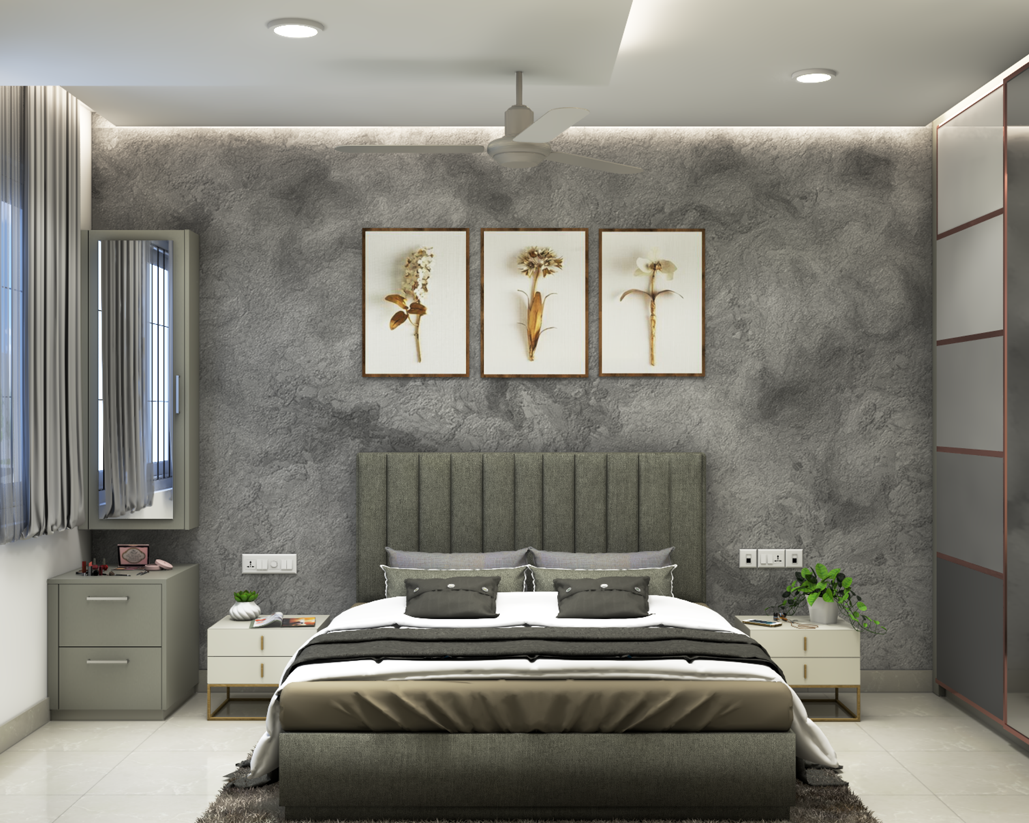 Grey Themed Master Bedroom Design With Contemporary Interiors | Livspace