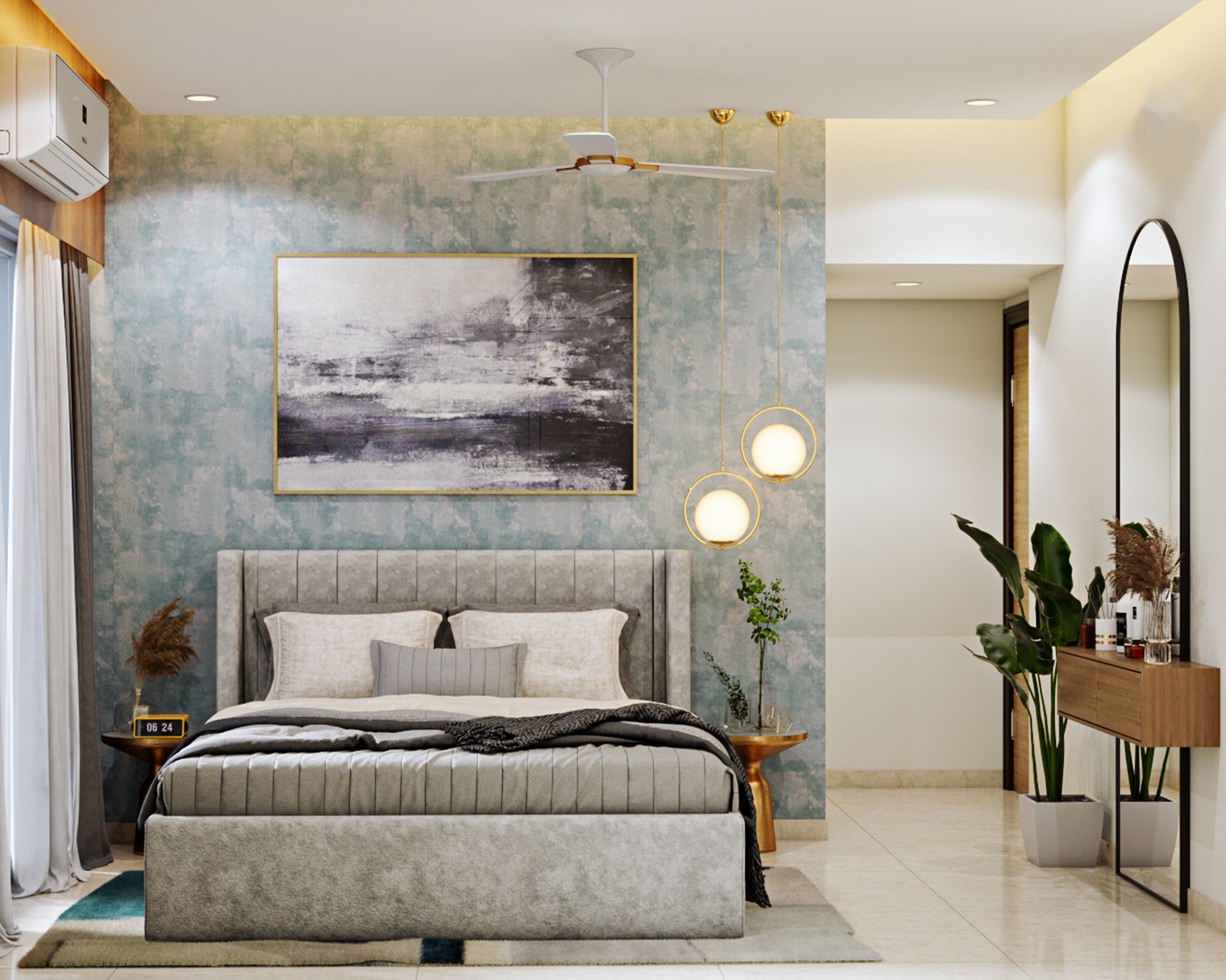 Modern Bedroom Design With Multicoloured Accent Wall | Livspace