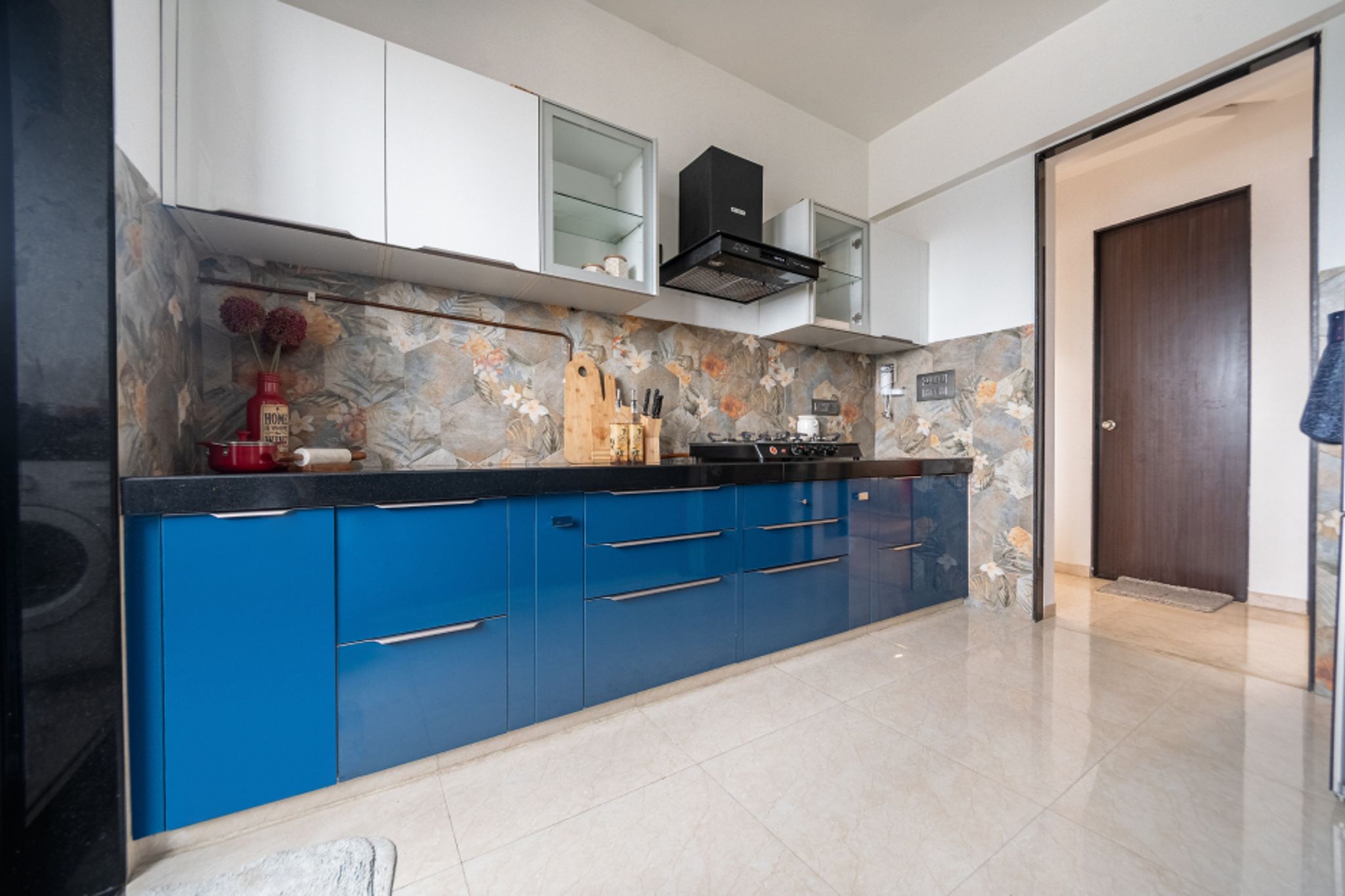 Modular Kitchen Design With Hexagonal Dado Tiles | Livspace