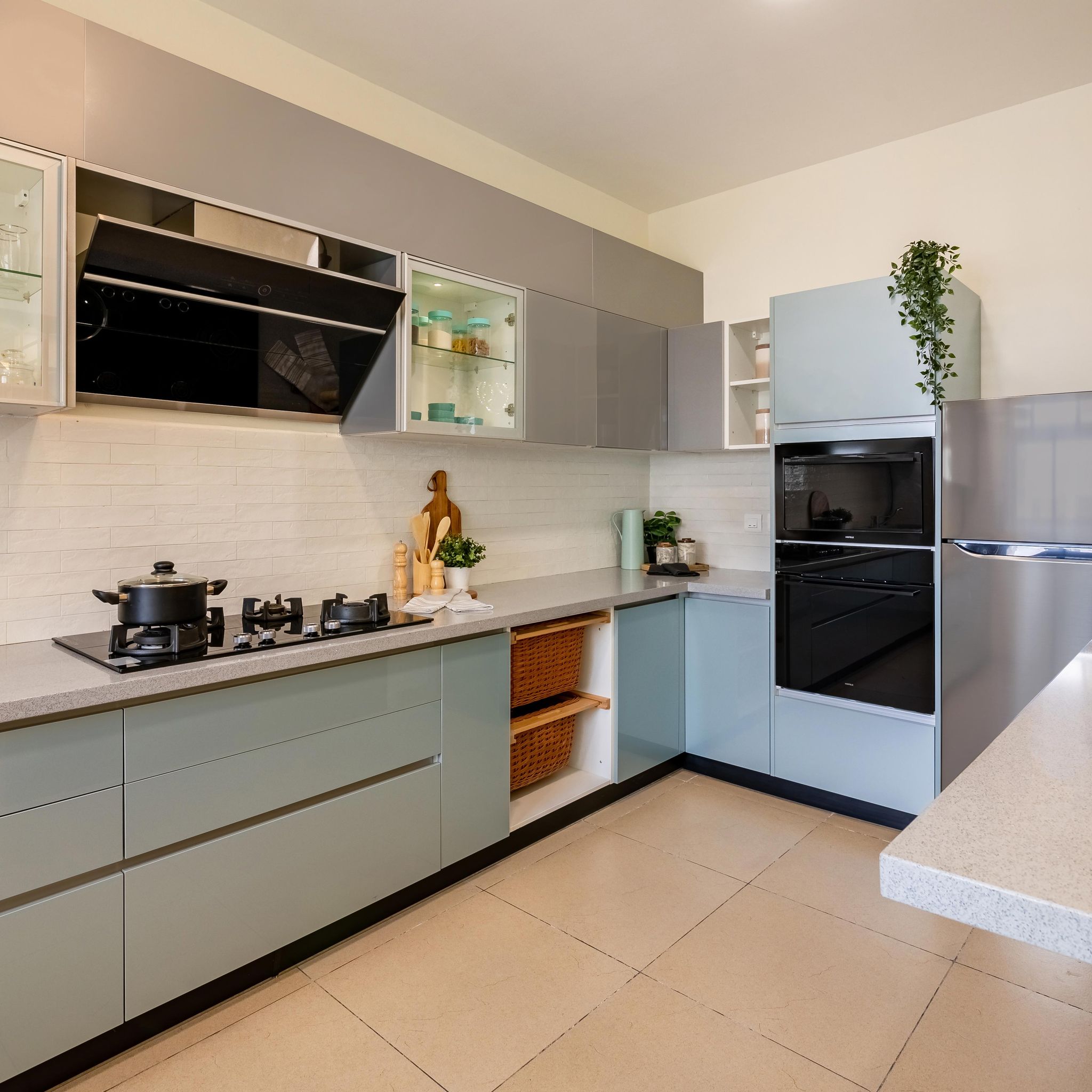 Spacious Kitchen Design With Wall Storage | Livspace