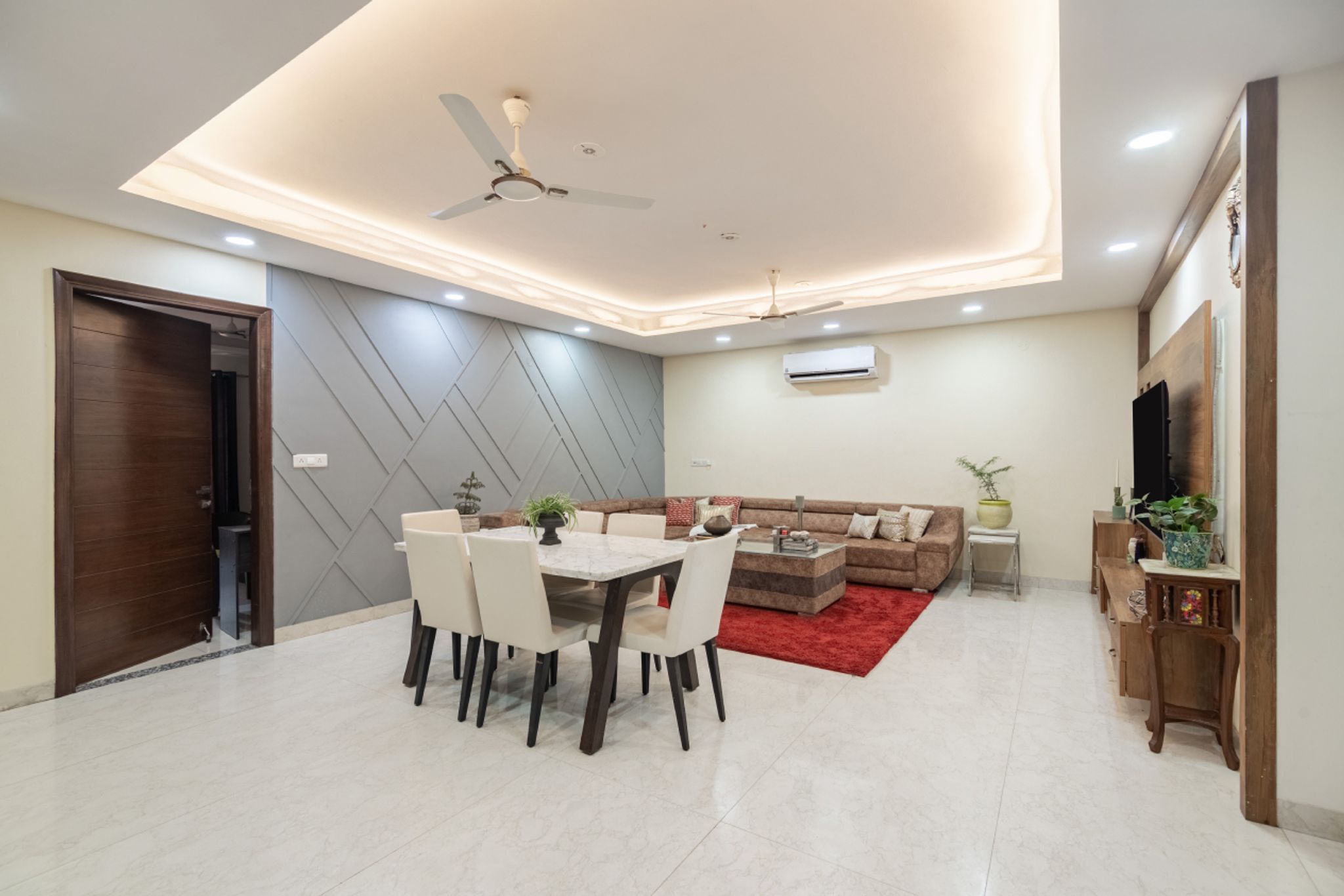 Contemporary Beige Wall Tiles Design For Living Rooms | Livspace