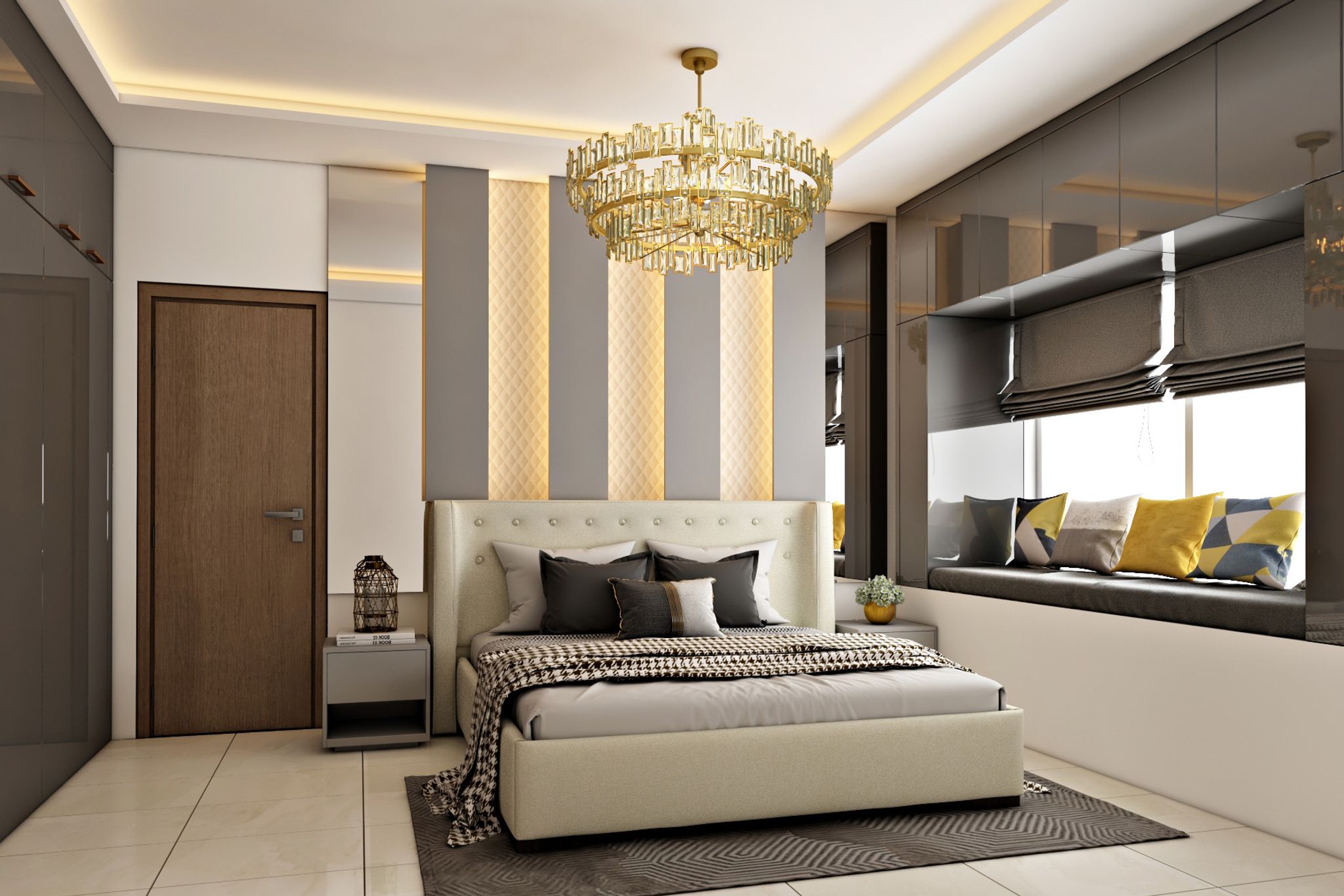 Grey And Beige Wall Design With Wall Panels And Diamond-Shaped ...