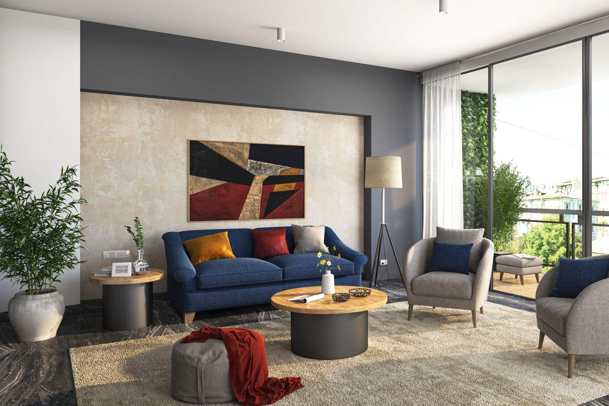 Grey And Beige Wall Paint Design For Living Rooms | Livspace