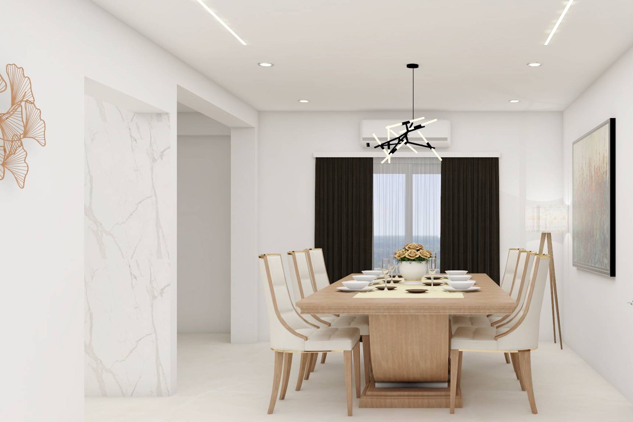 All-White Spacious Dining Hall Design | Livspace