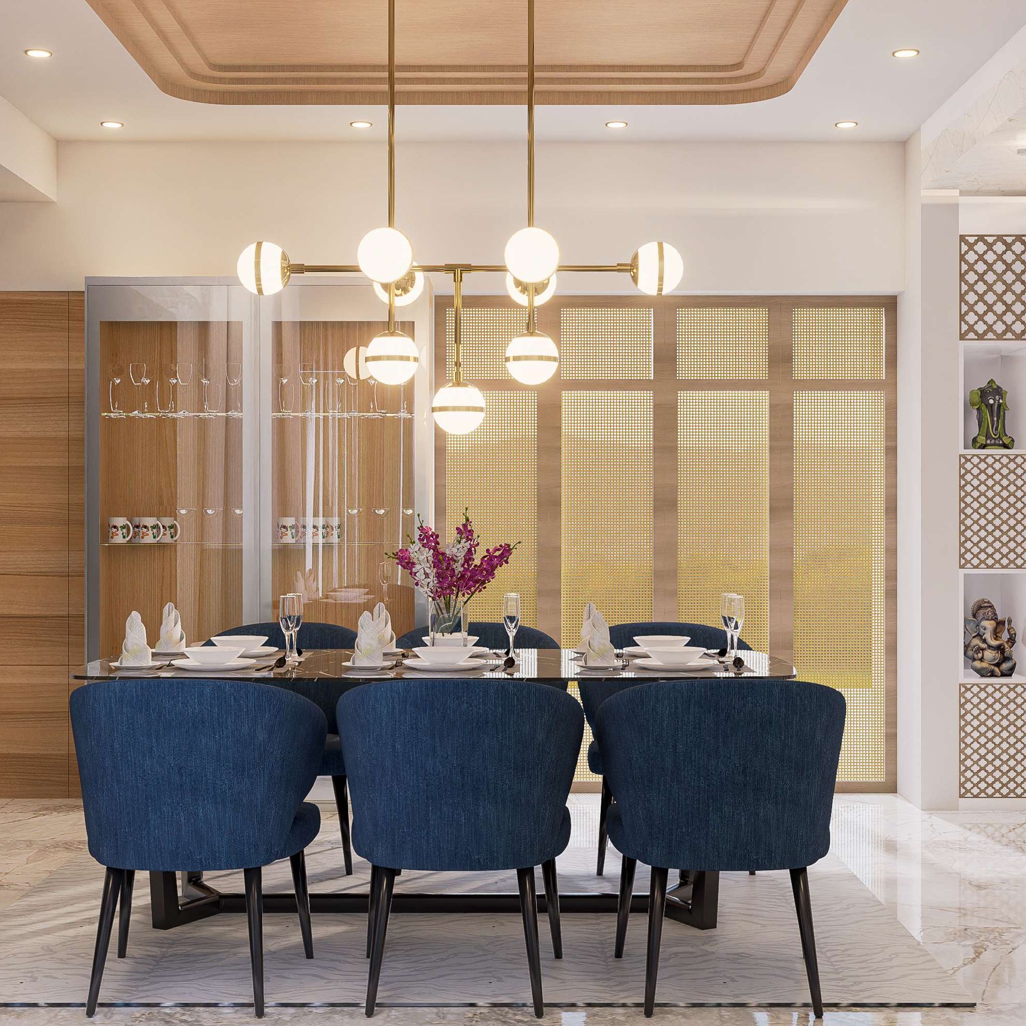 Spacious Dining Room Design With A False Ceiling | Livspace