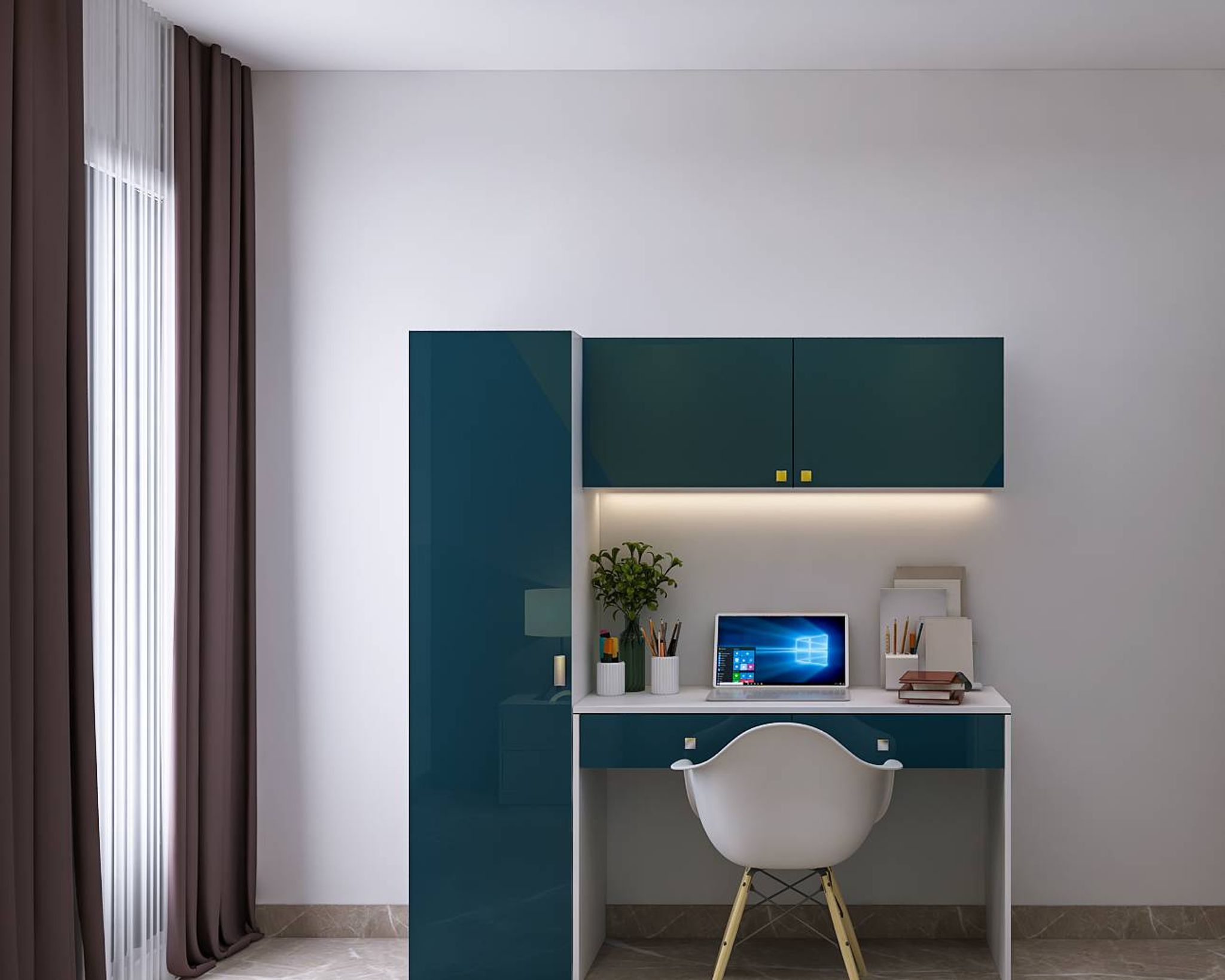 Overhead Storage Study Table Low-Maintenance Small Study Room Design With Overhead Storage | Livspace