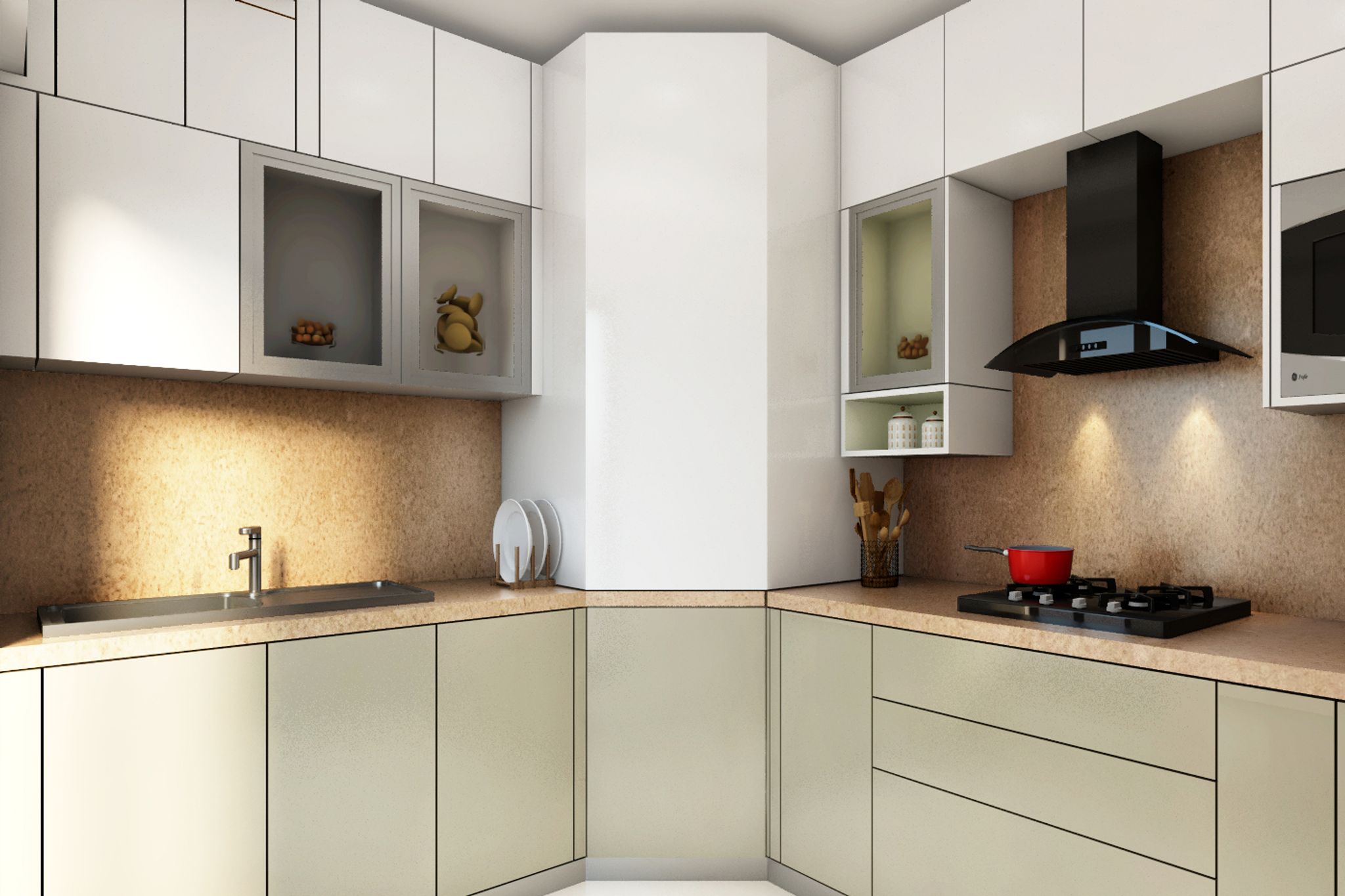 Compact Kitchen Design With A Quartz Countertop | Livspace