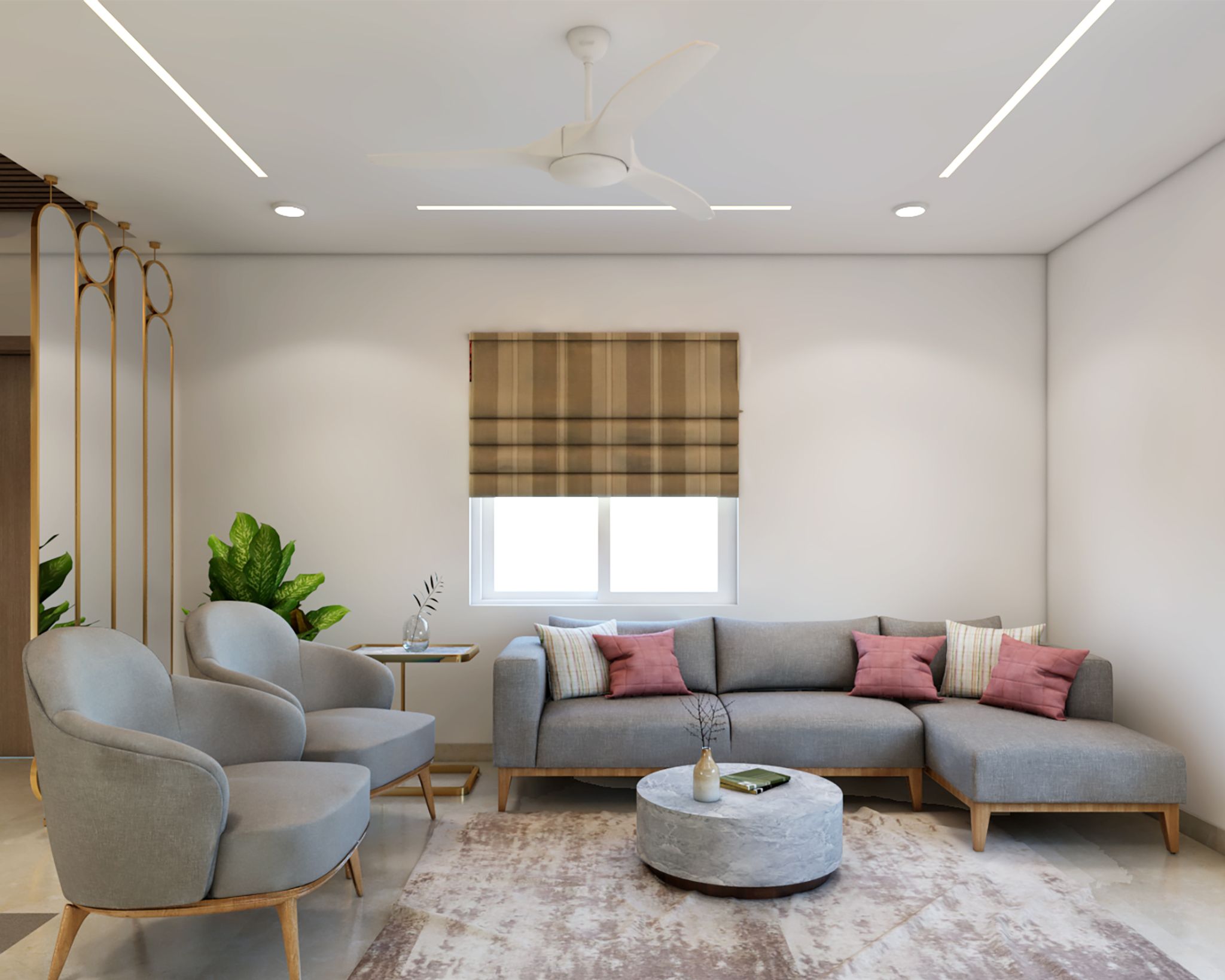 Compact Living Room Design With 2 Grey Accent Chairs | Livspace
