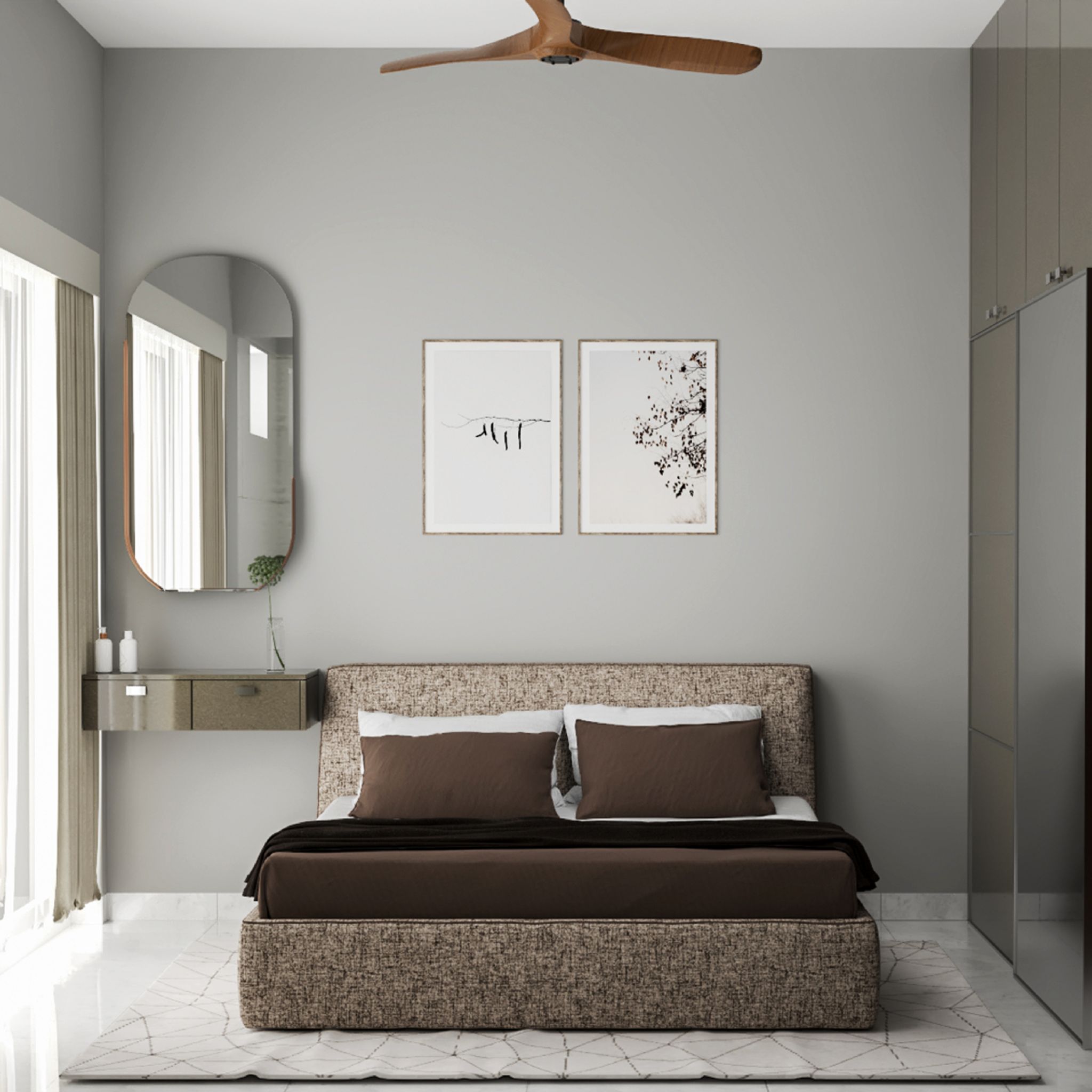 Compact Guest Bedroom Design With Grey Wall | Livspace