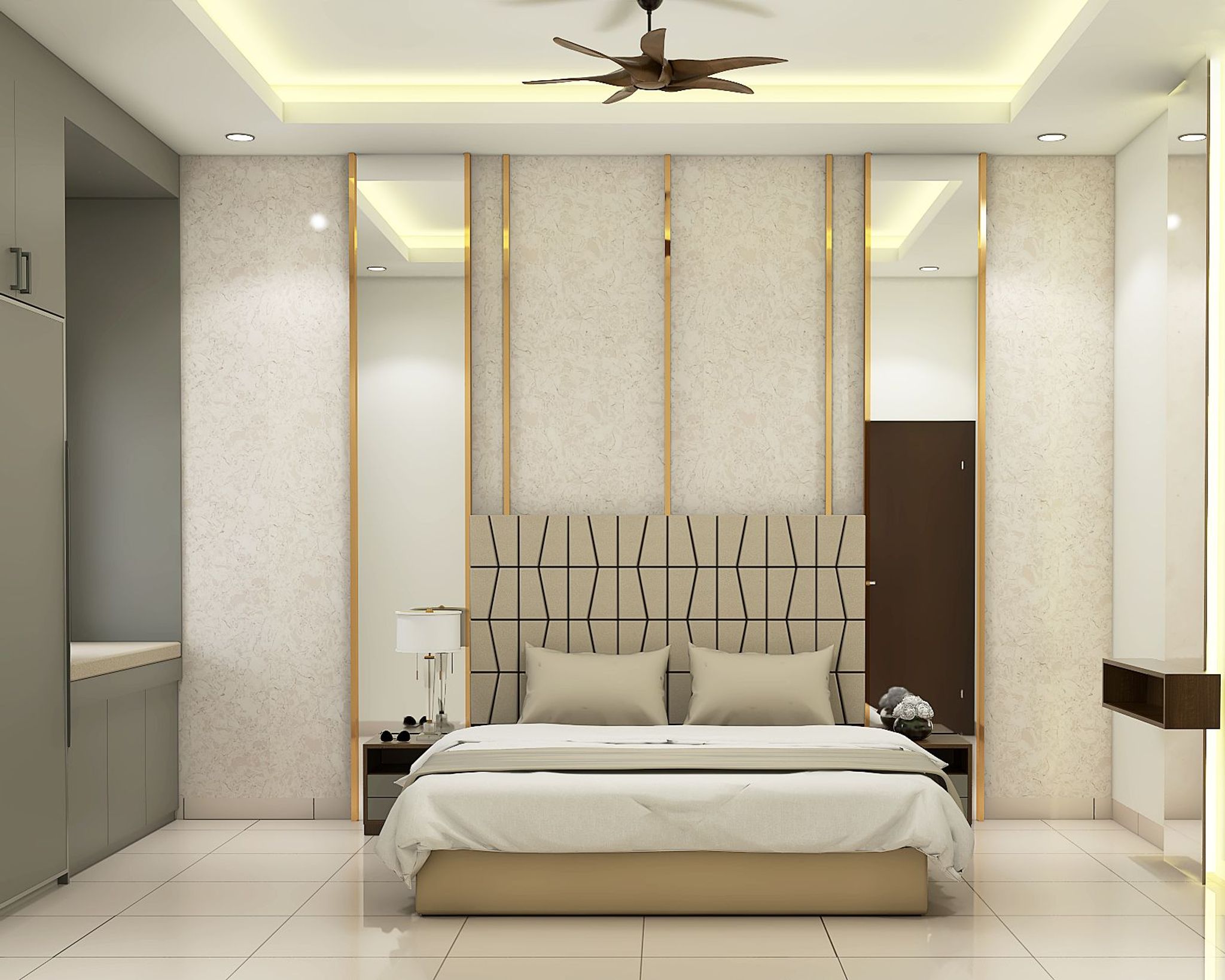 Spacious Bedroom Design With Beige King Size Bed | Livspace