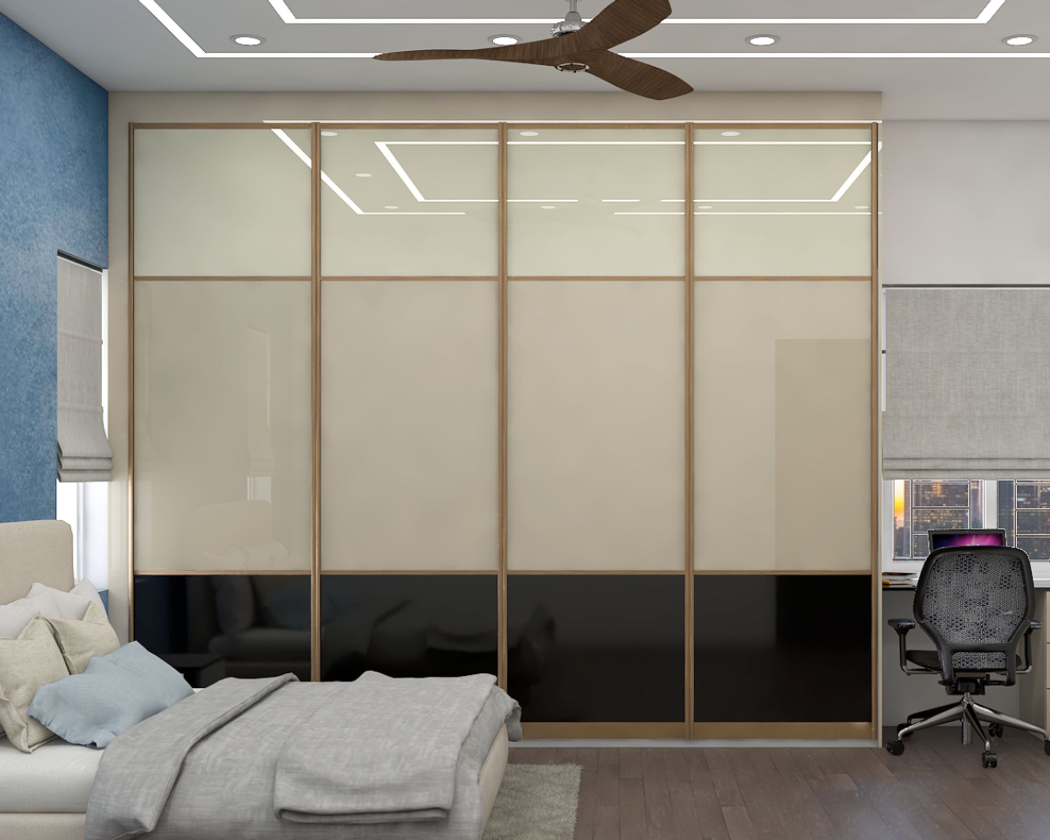 Sliding Door Wardrobe Design With A Glossy Finish | Livspace