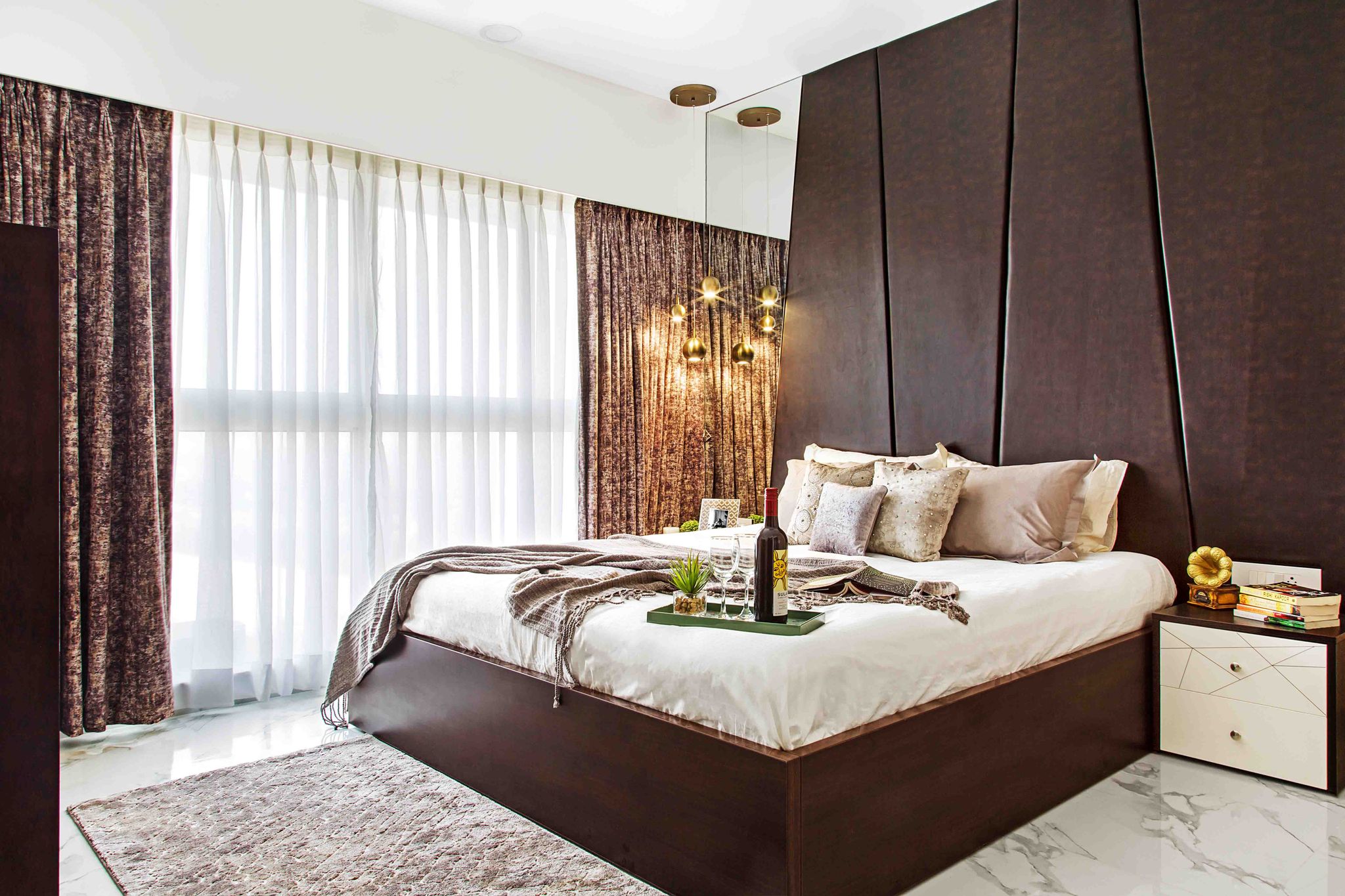 Wooden Master Bedroom Design With Side Tables | Livspace