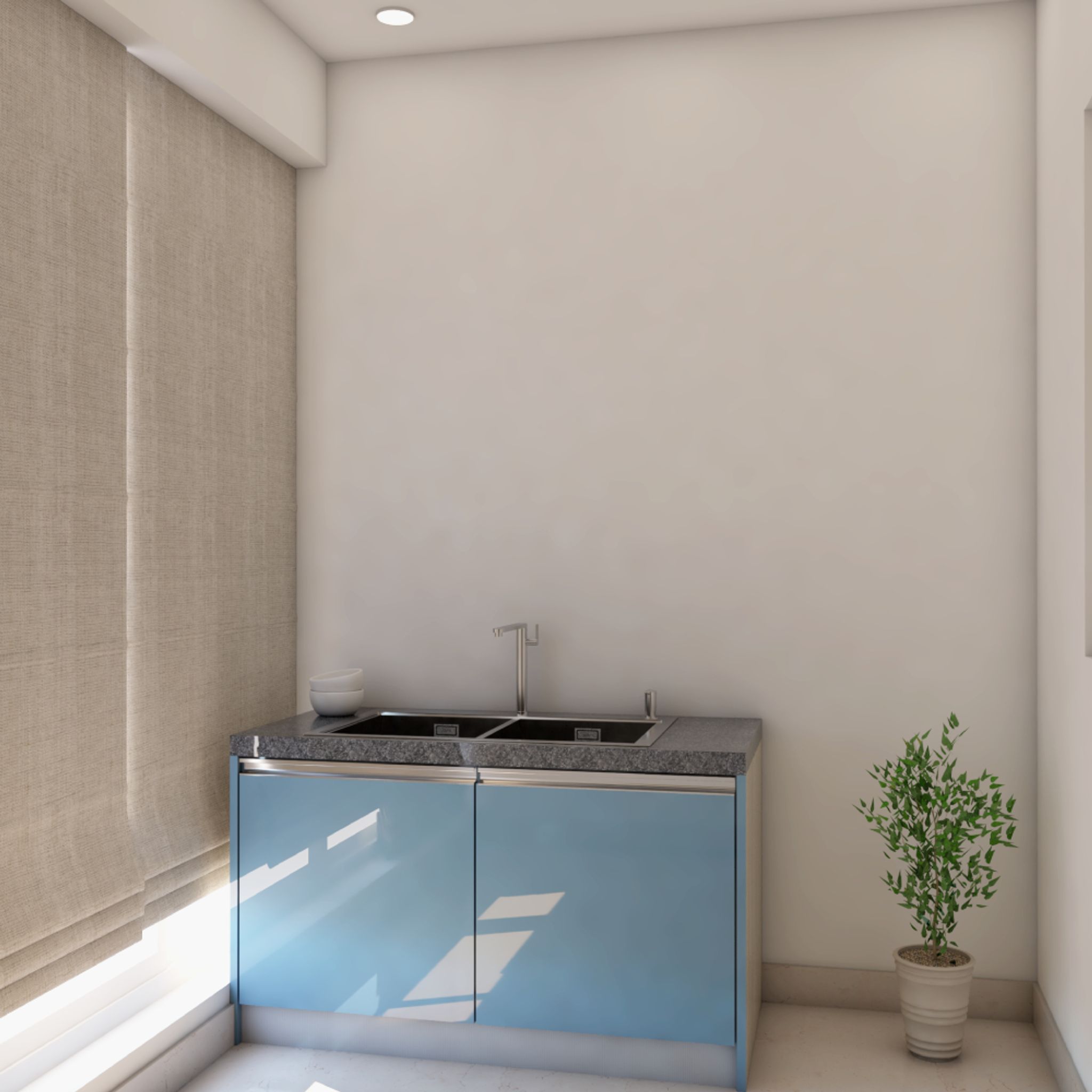 Blue And Cappuccino Toned L Shaped Modular Kitchen Design | Livspace