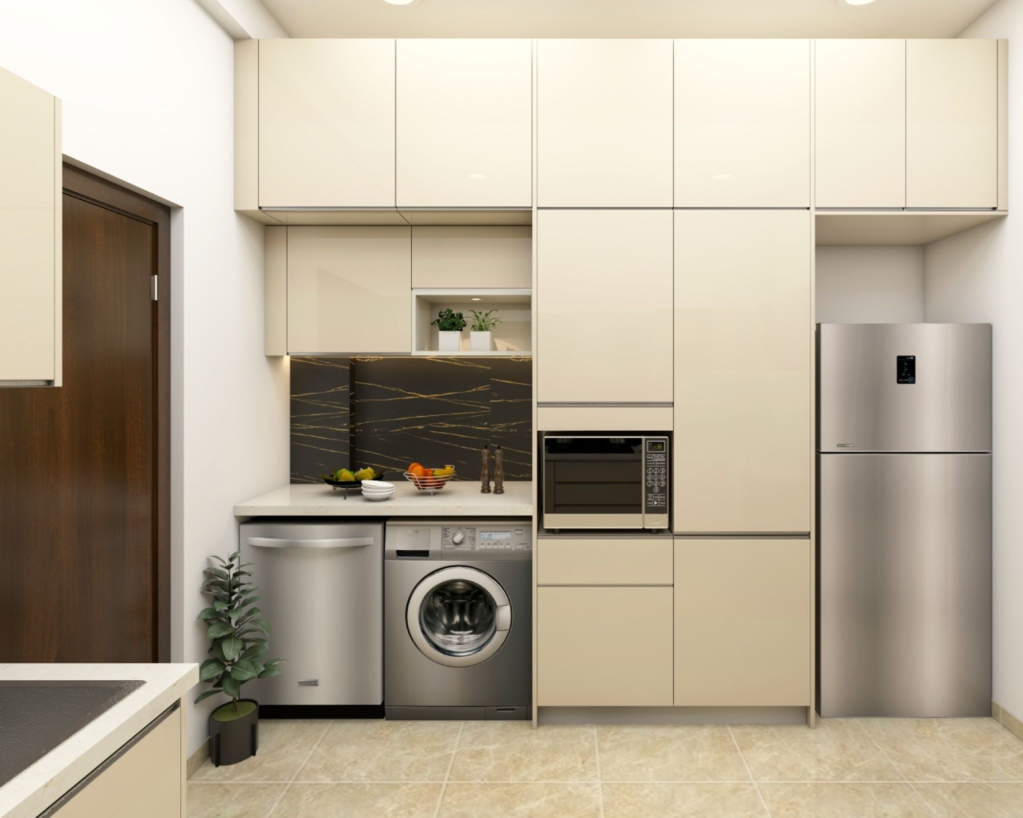 U Shaped Modular Kitchen Design With Pearl White Cabinets | Livspace