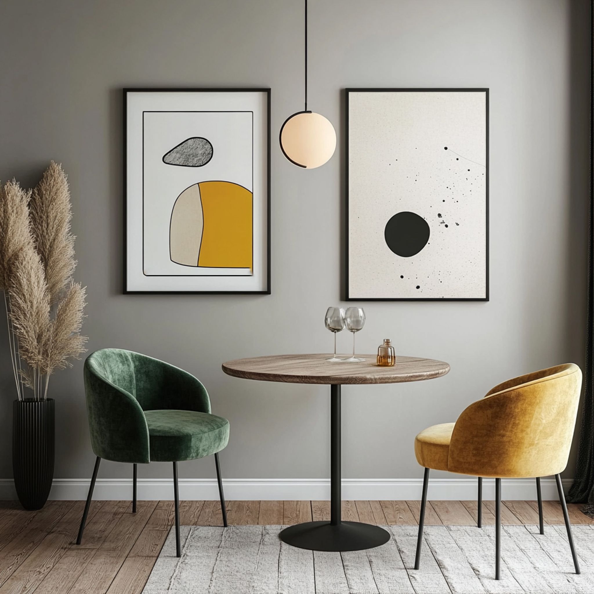 Cozy Contemporary Dining Room Design with Green and Mustard Velvet ...