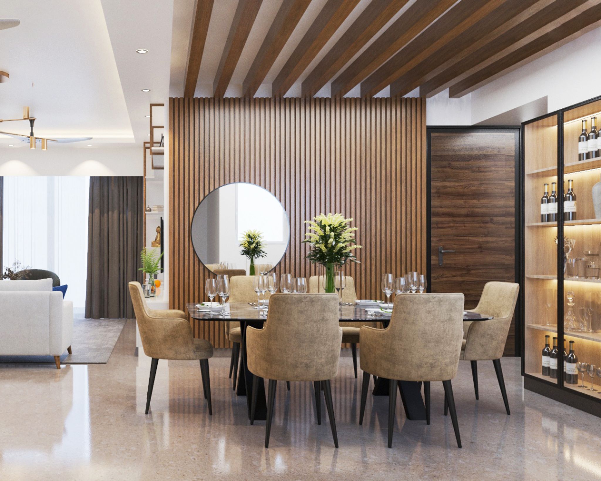 Stylish Contemporary Dining Room Design with 6-Seater Marble Table and ...