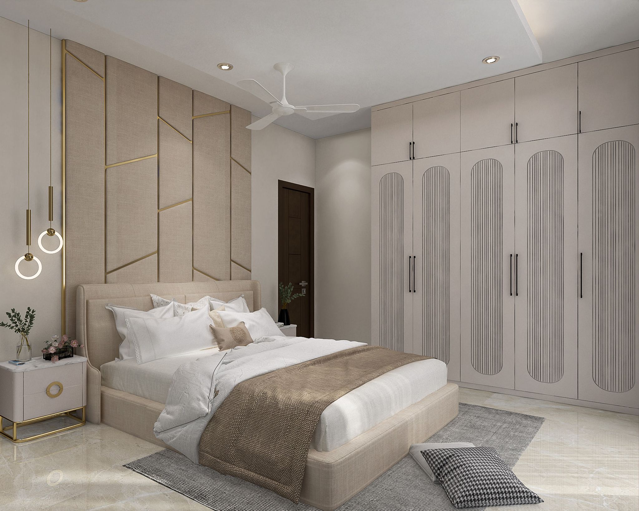 Master Bedroom Design with Contemporary Wall Paneling, Cream ...