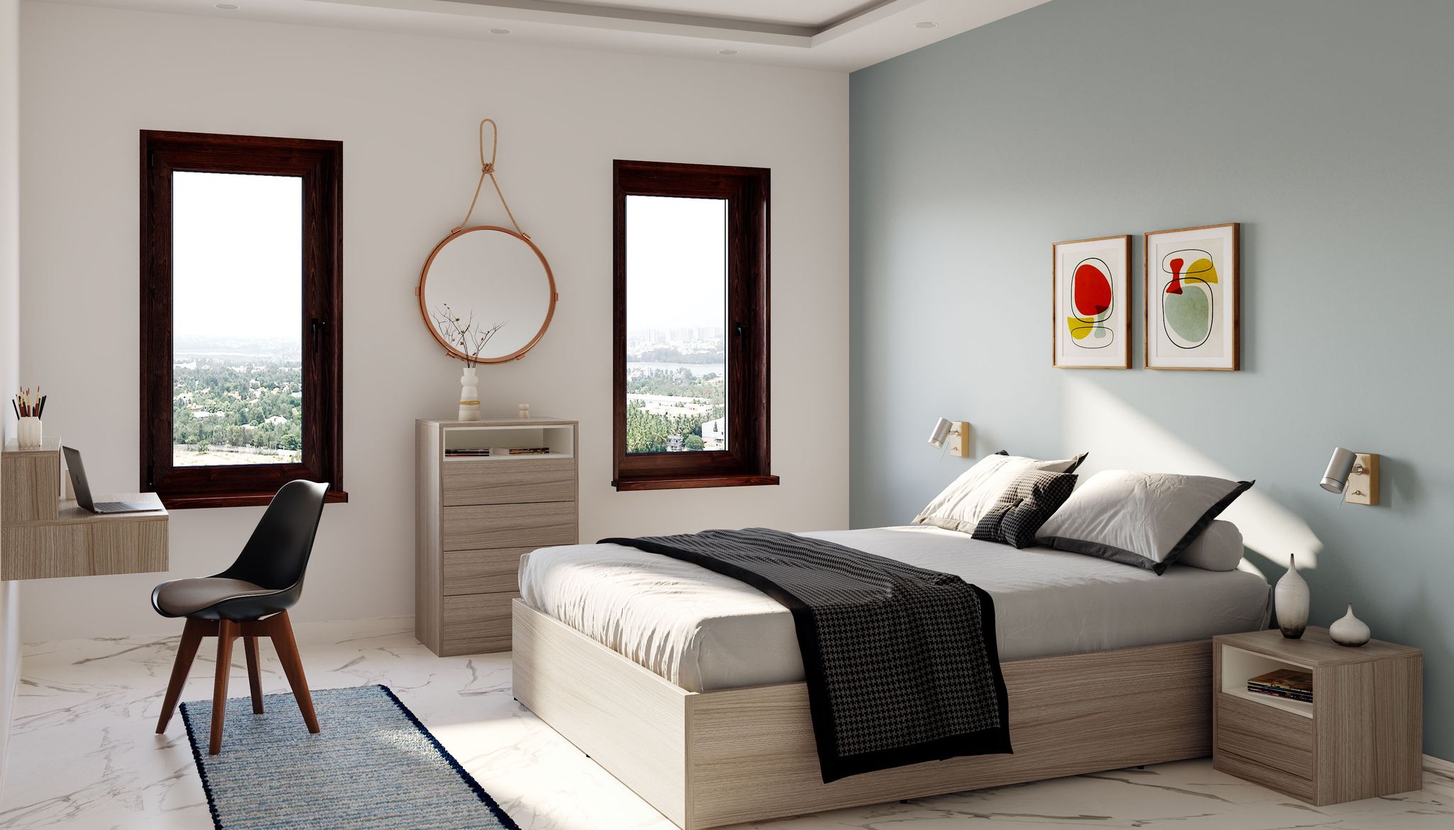 Easy-to-Clean Blue Minimalist Wall Paint Design for Serene Bedroom ...