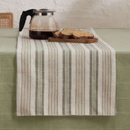 Woven Stripe 331 GSM 58% Cotton Green Table Runner | Kaleida
