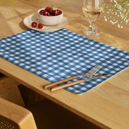 Big Gingham 319 GSM 100% Polyester Blue Set of 6 Table Mat | Nonna's Home