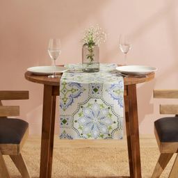 Ethnic 319 GSM 100% Polyester Blue Table Runner | Nonna's Home