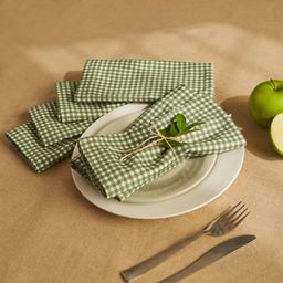 Small Gingham 280 GSM 100% Cotton Green Set of 6 Table Napkin | Nonna's Home